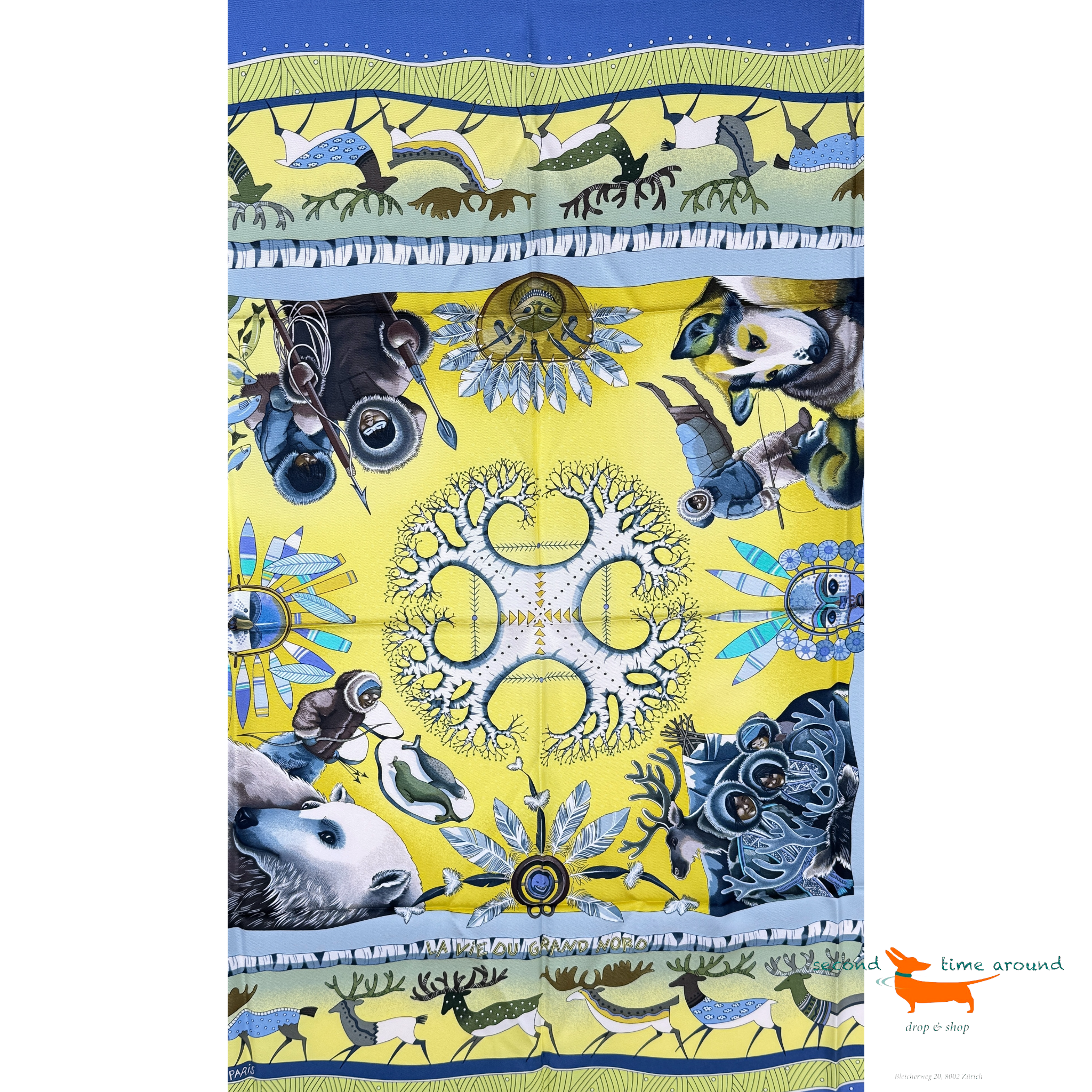 Hermes Silk Scarf La Vie du Grand Nord by Aline Honore