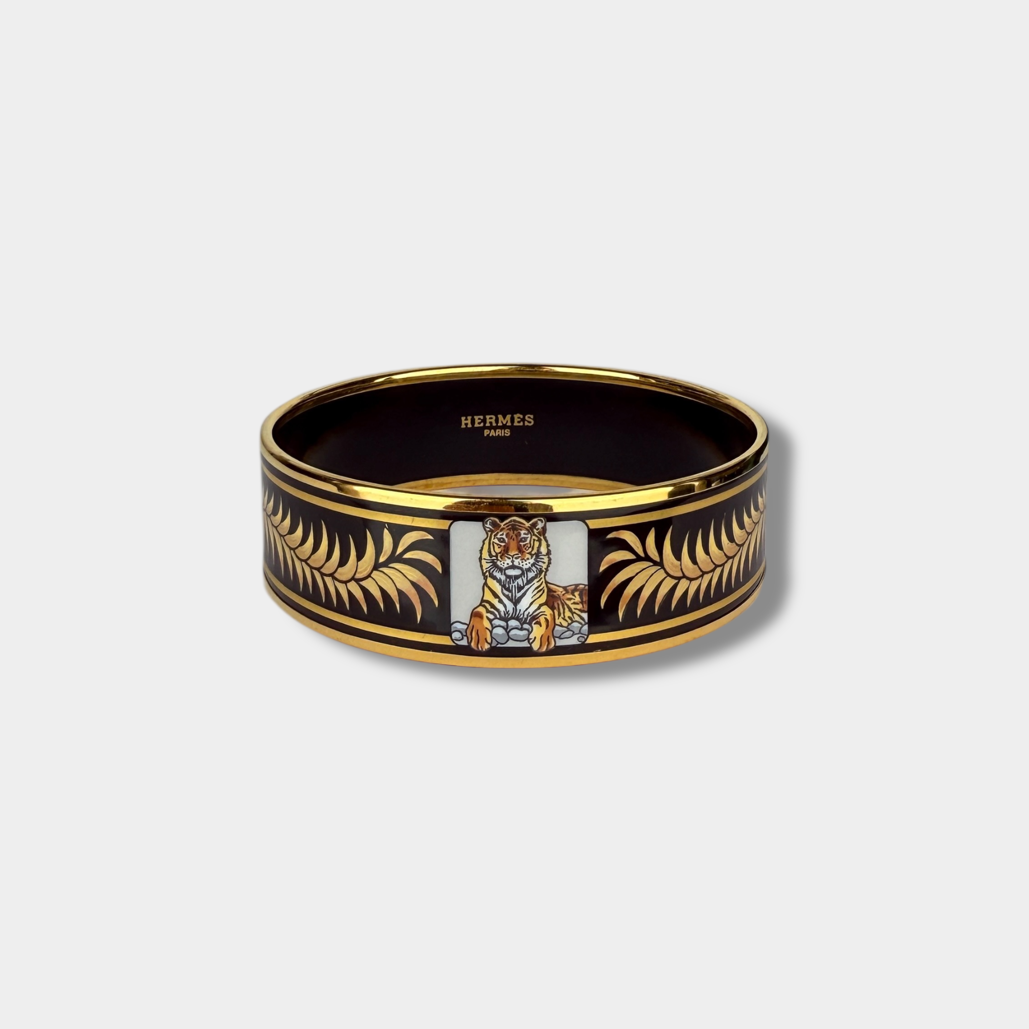 Hermes Vintage Enamel Tiger Bracelet From the 1997 Collection 18K Yellow Gold-Plated & Enamel
