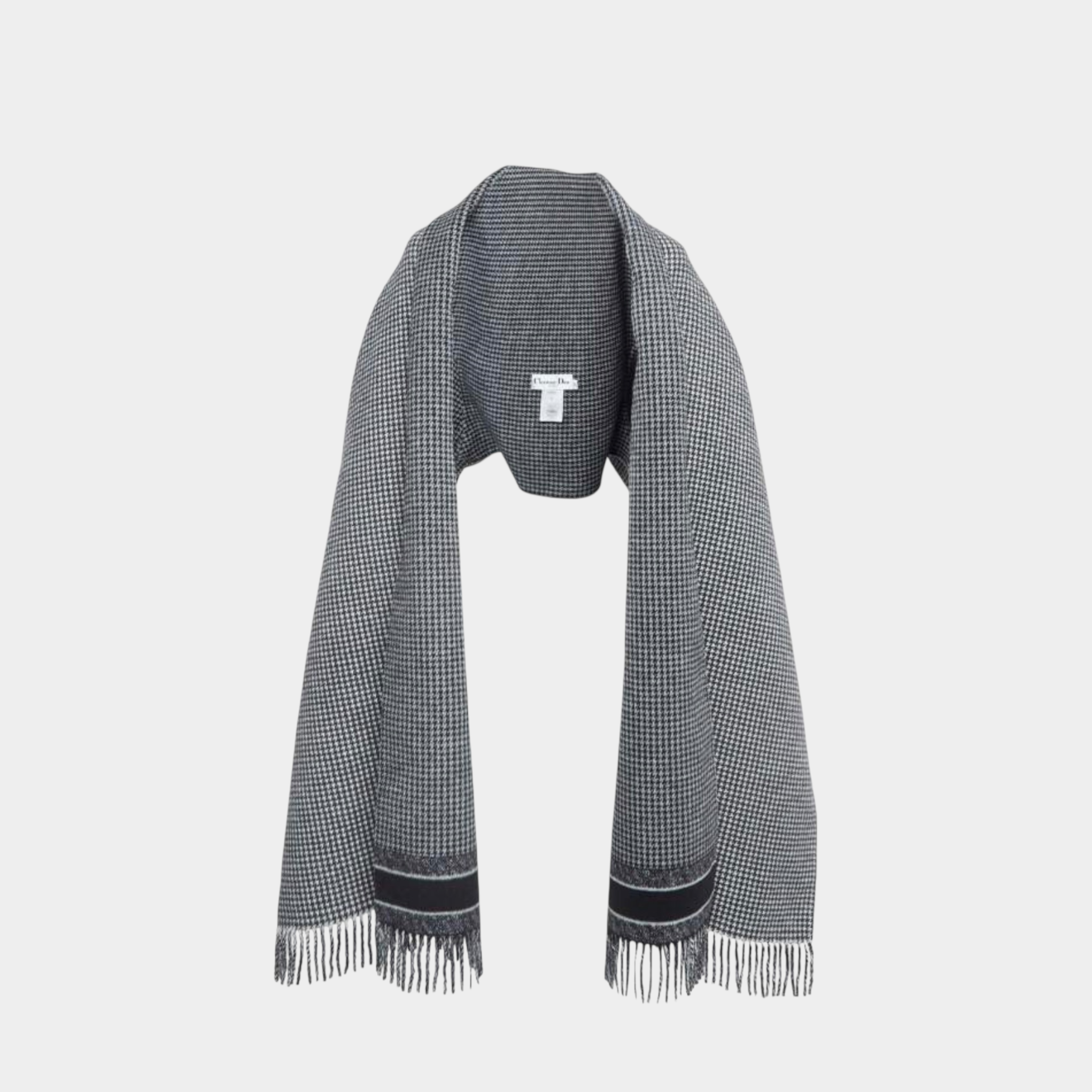 Christian Dior Wool Blend Herringbone Fringed Cape