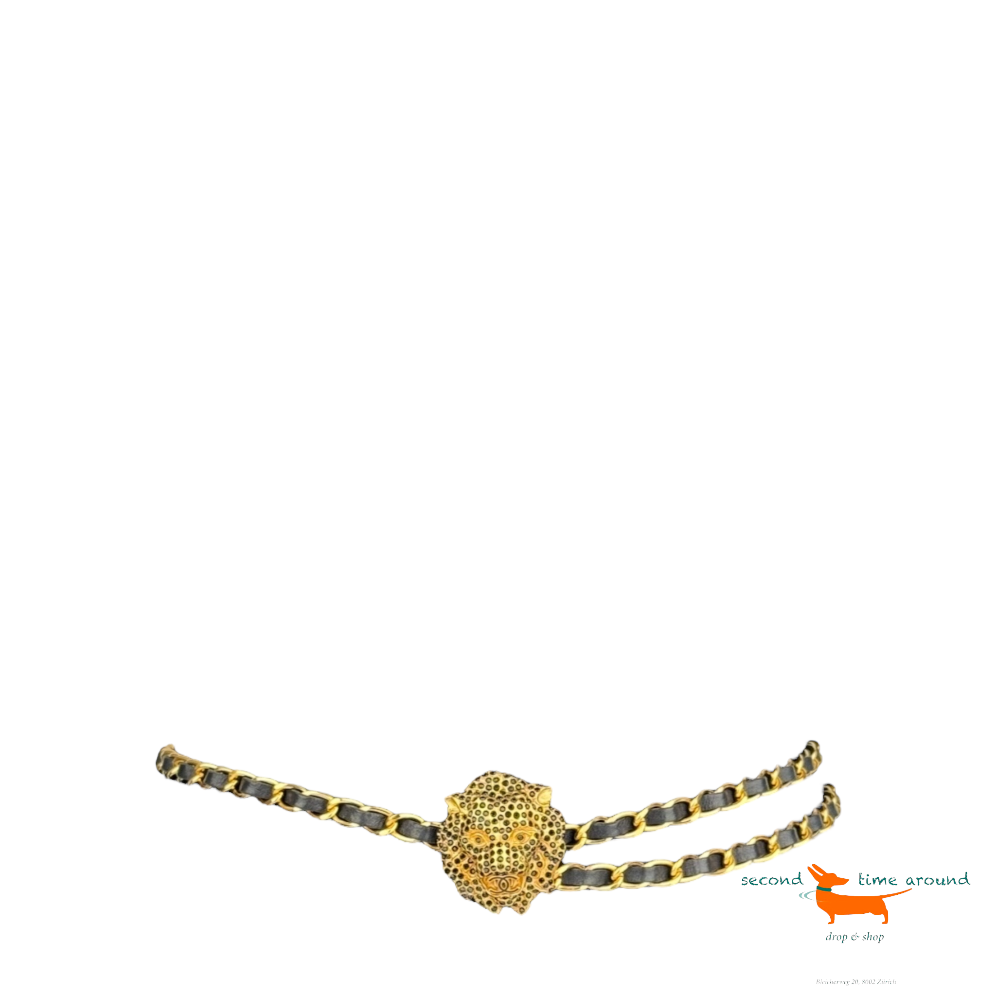 Chanel Autumn 2001 Gold Plated Black Leather CC Cristal Lion Belt Very Rare