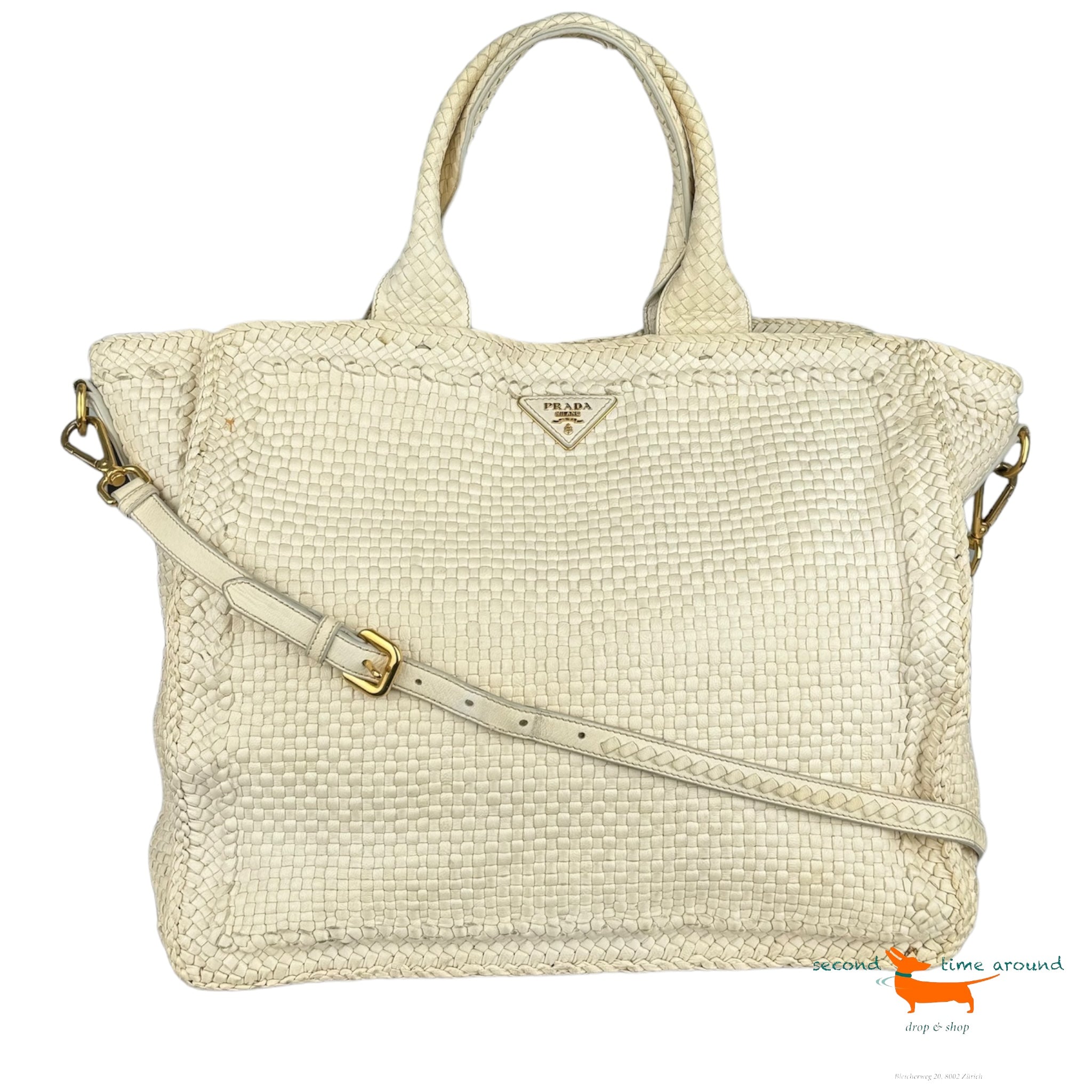 Prada Madras Woven Tote Bag