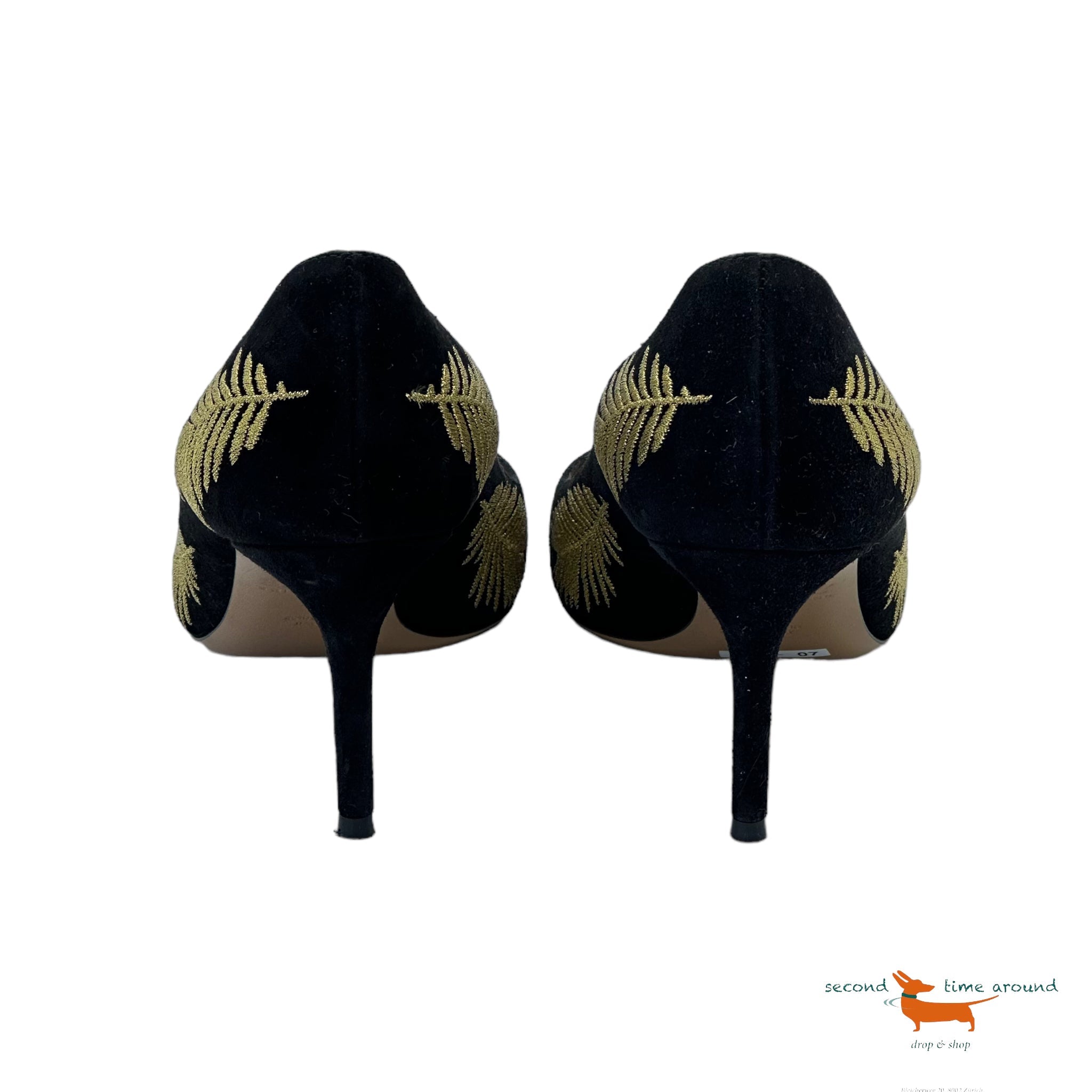 Bally Gold Embroidered Pumps