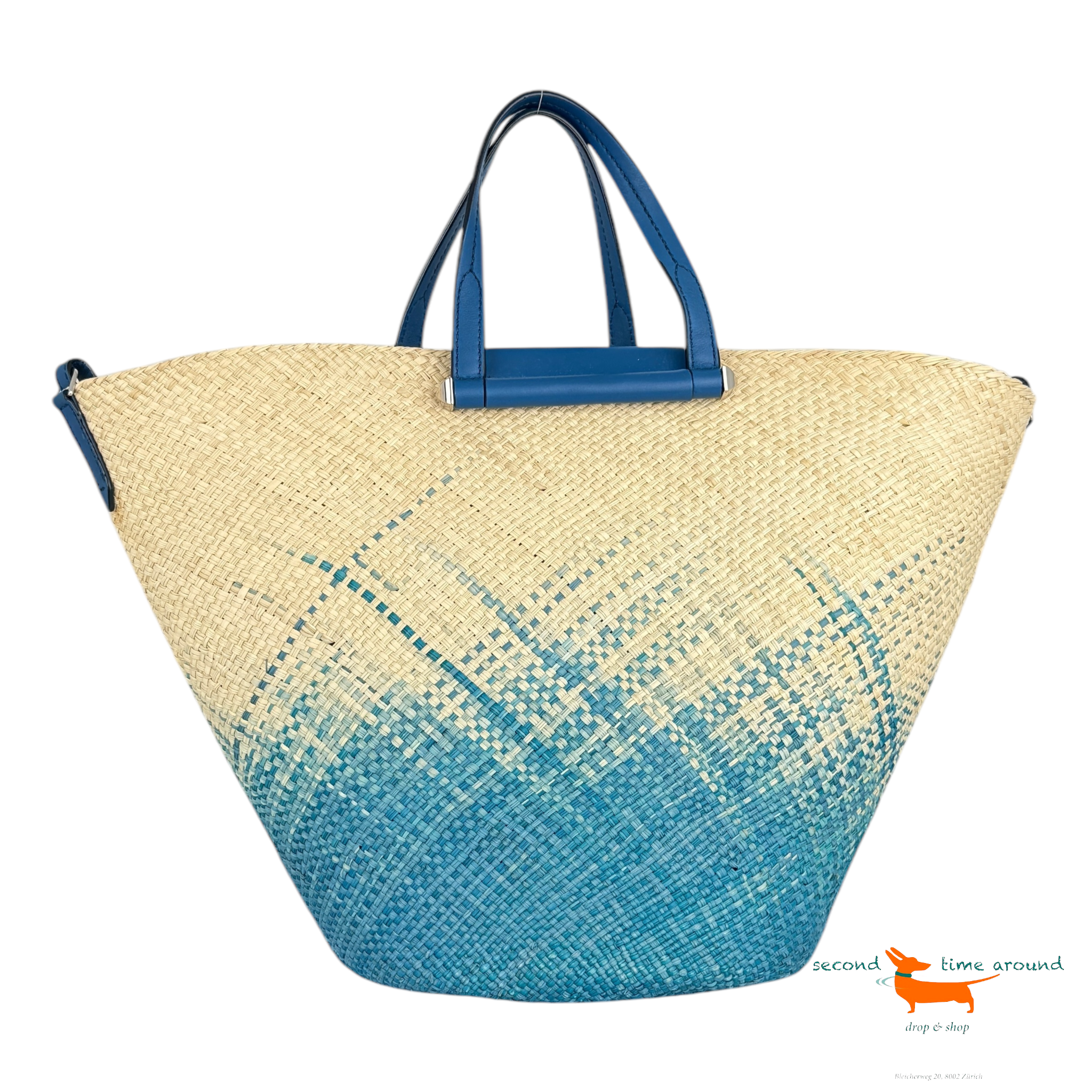 Jimmy Choo Macy Raffia Basket Natural And Butterfly Blue