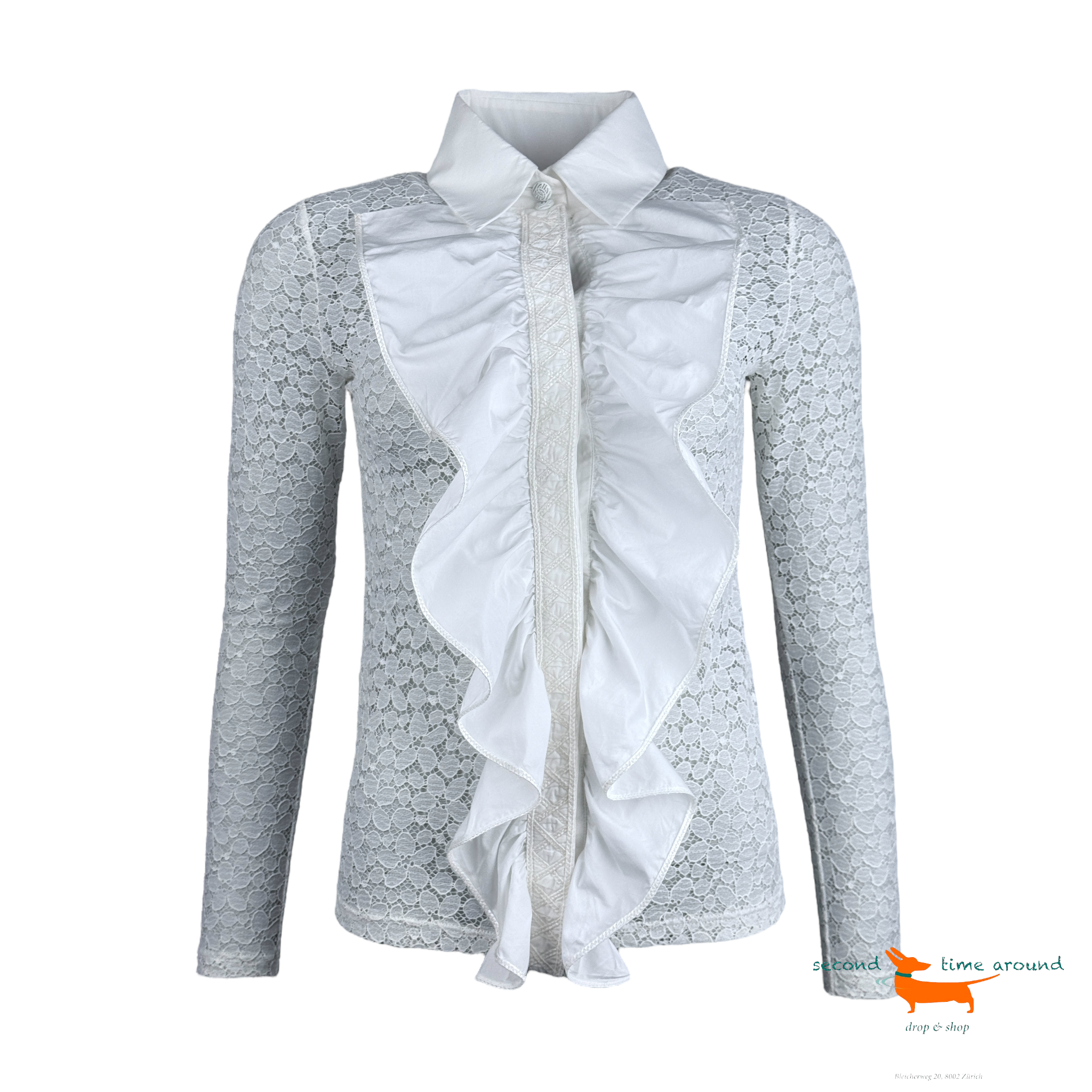 Chanel White Lace Ruffled Blouse