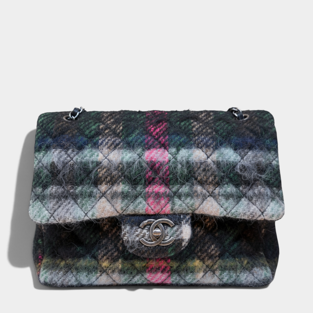 Chanel Black Multicolor Wool Tartan Paris-Edinburg Day Flap Bag