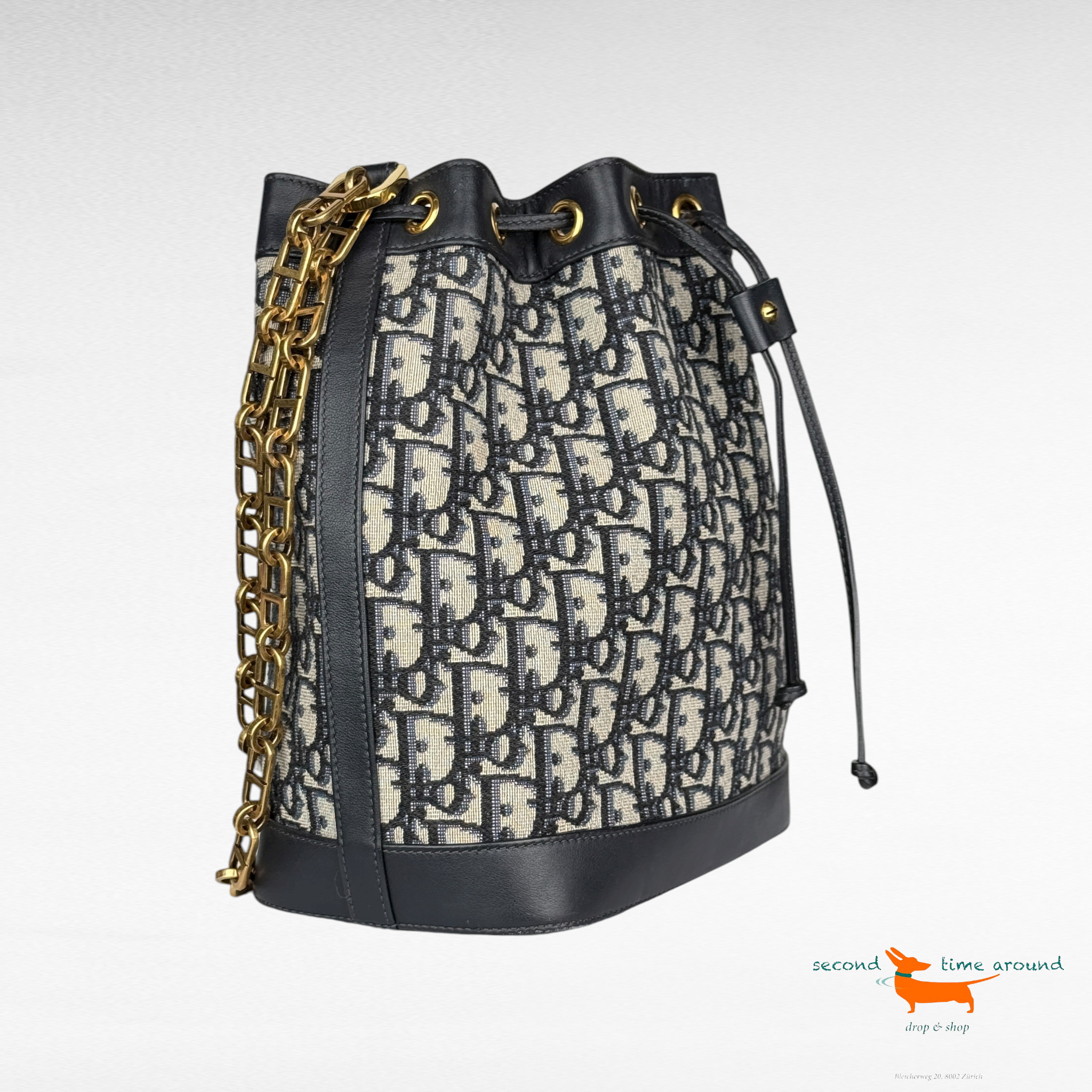 Christian Dior Oblique Canvas Drawstring Bucket Bag