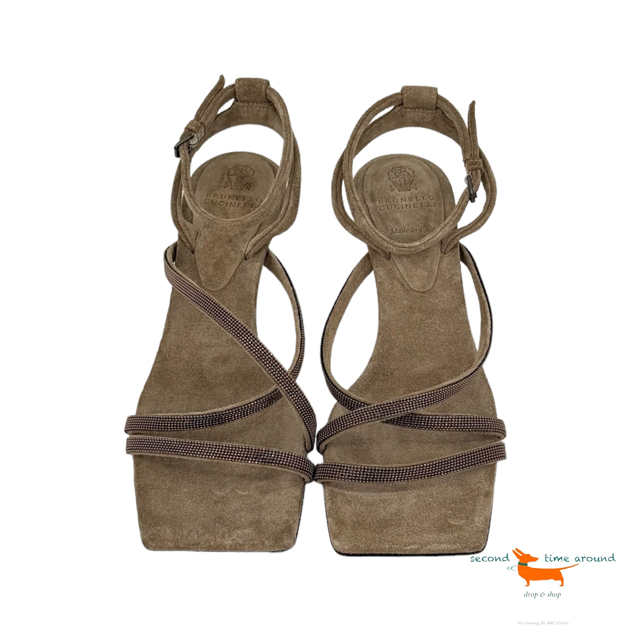 Brunello Cucinelli Suede Monili City Sandals