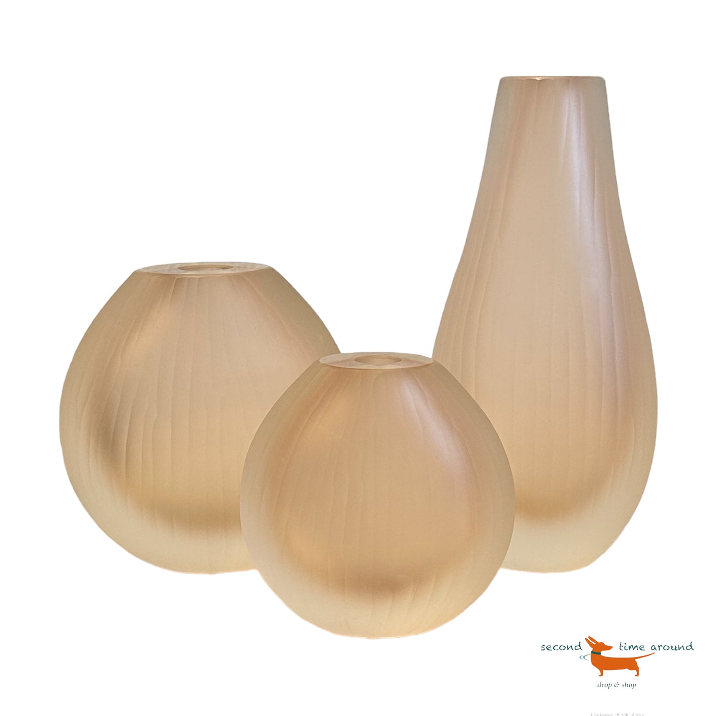 Alberto Donà, Set of Three Murano frosted & ridged rose glass vases