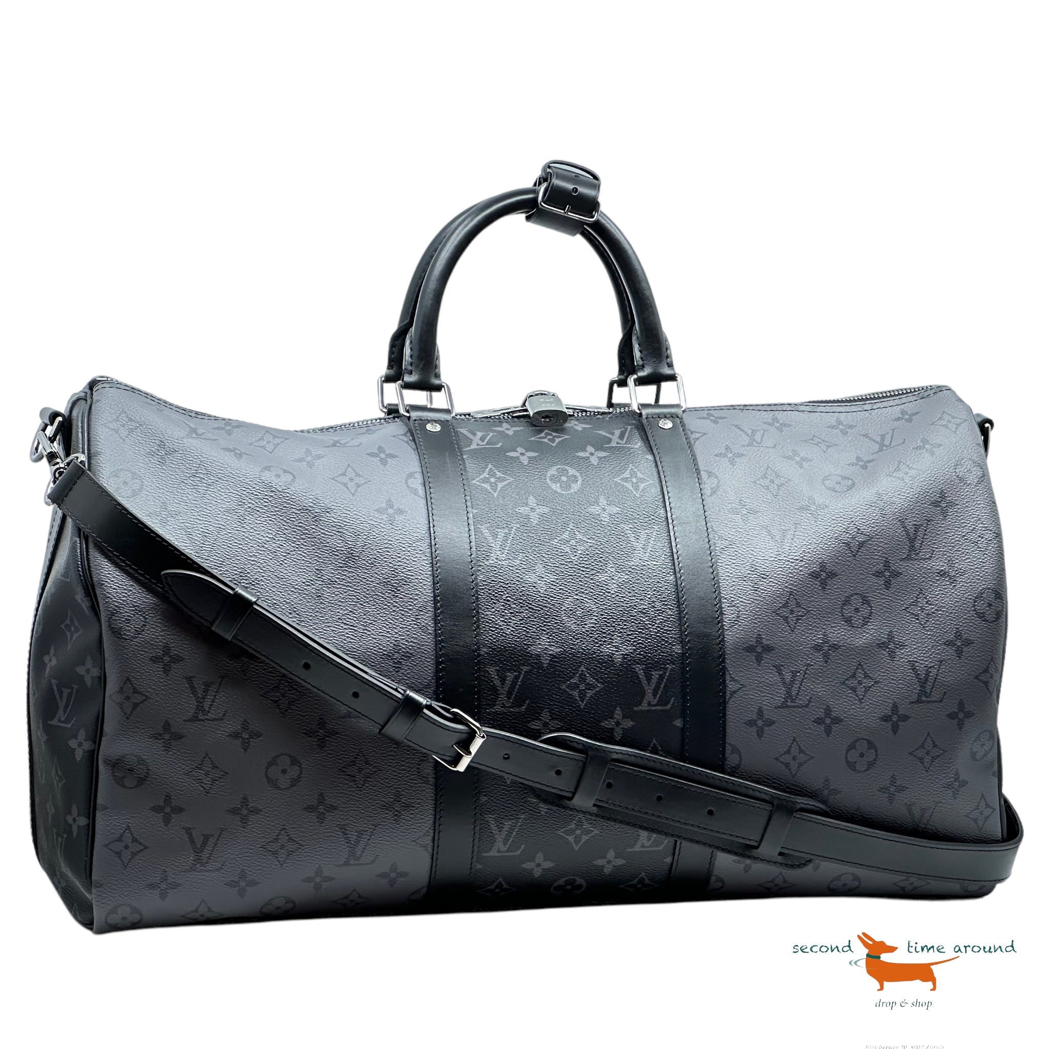 Louis Vuitton Keepall Bandouliere 50 Monogram Eclipse Black Boston Bag