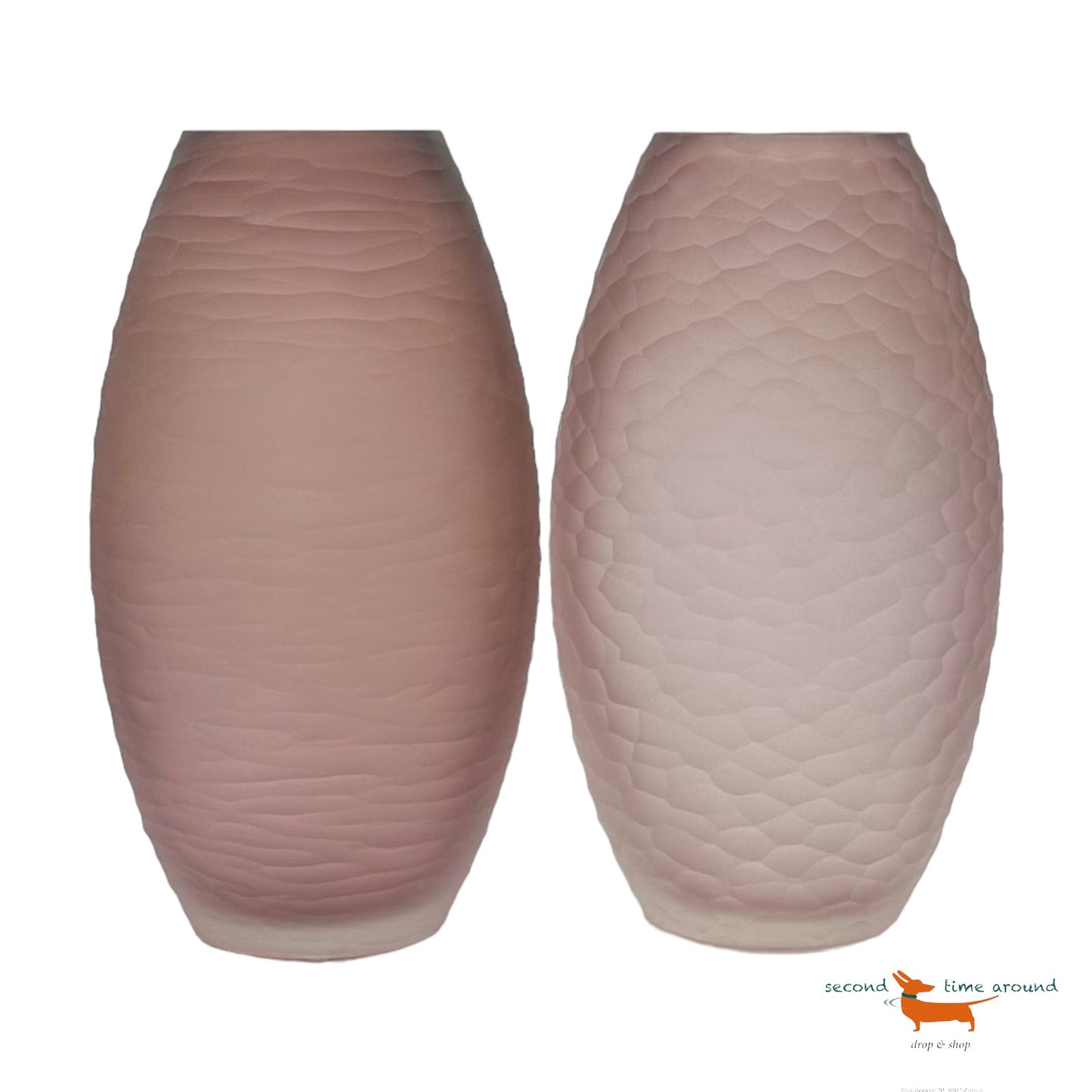 Murano „Vetro Battuto“ Lila Murano Pair of Glass Vases, hand signed