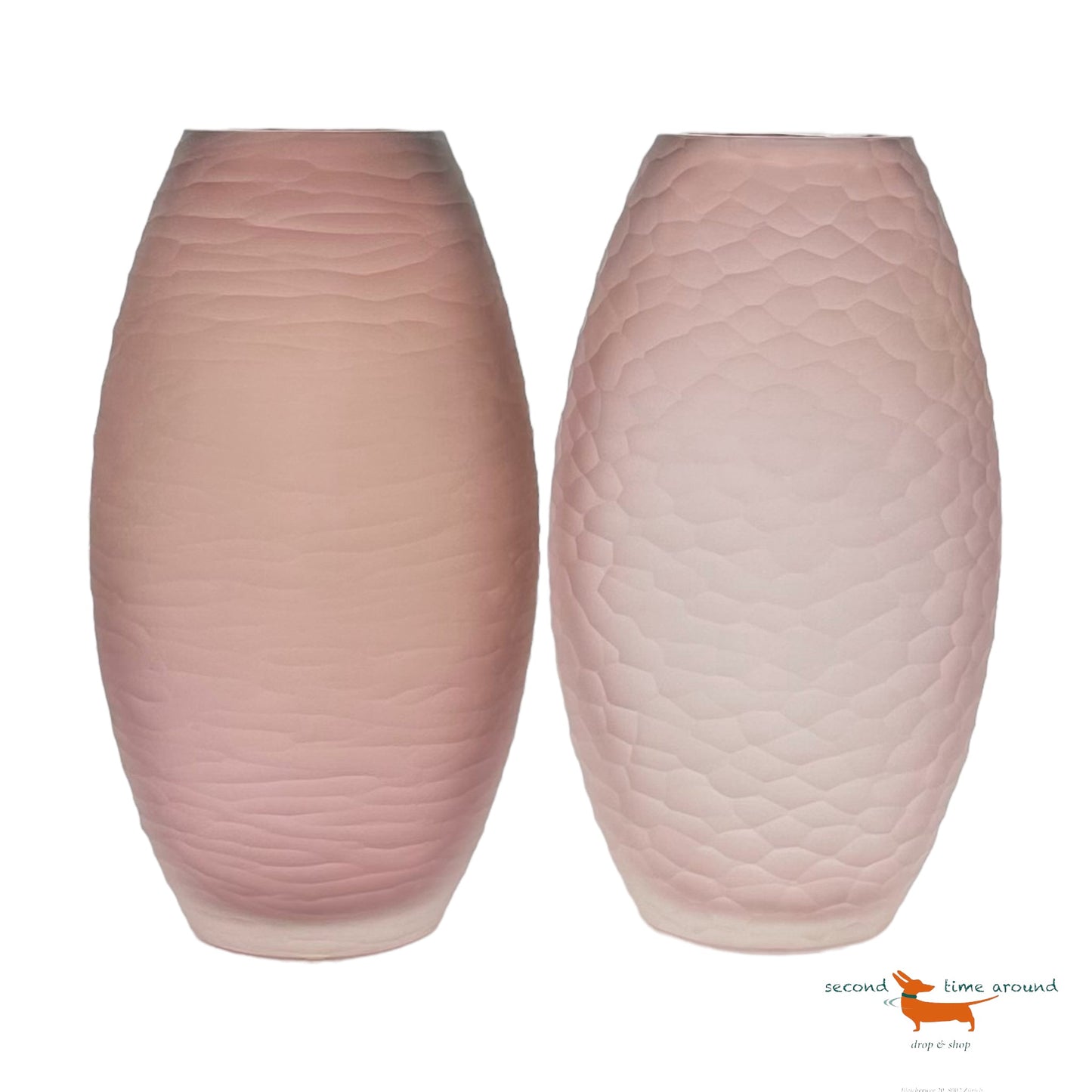 Murano „Vetro Battuto“ Lila Murano Pair of Glass Vases, hand signed