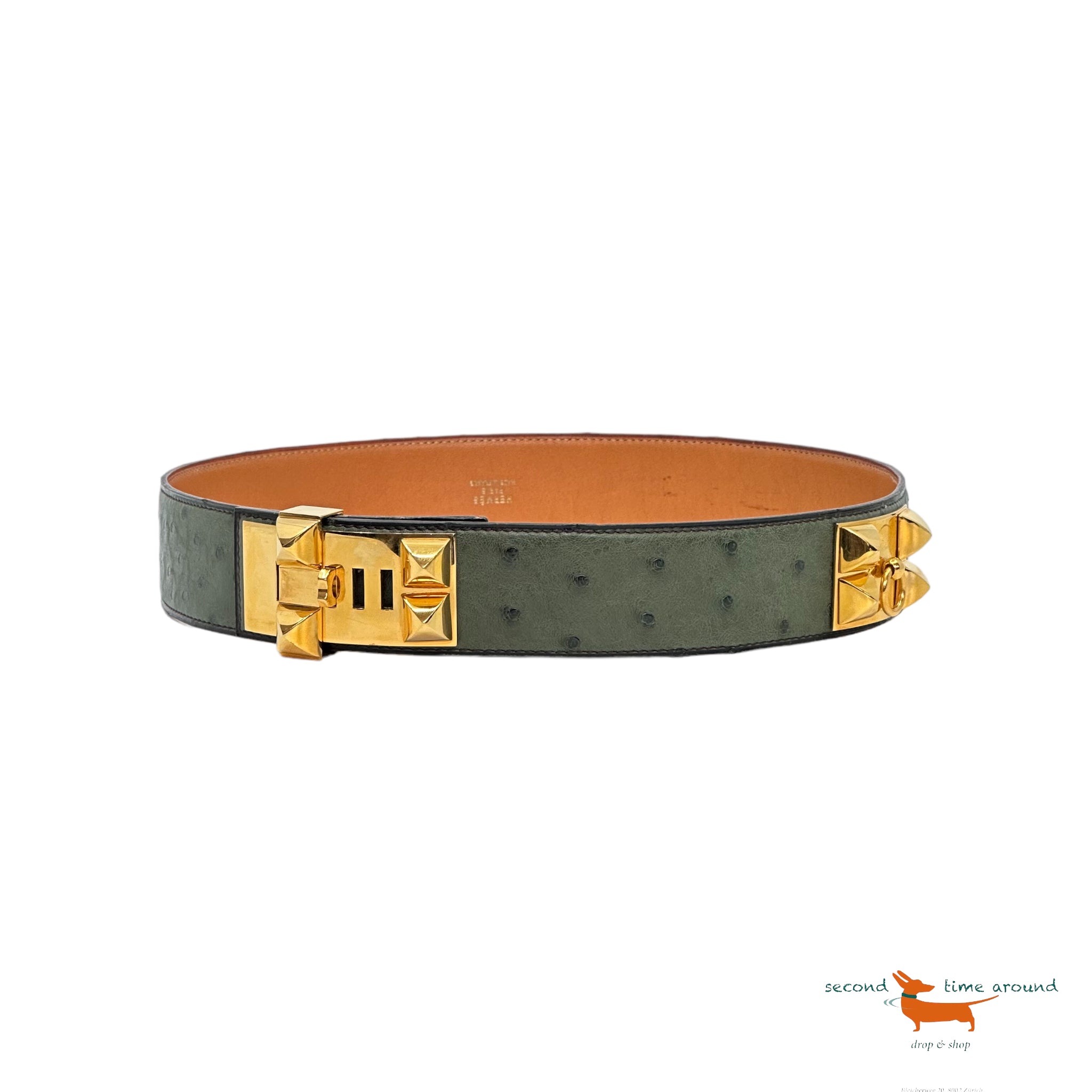 Hermes Belt Collier de Chien Ostrich green