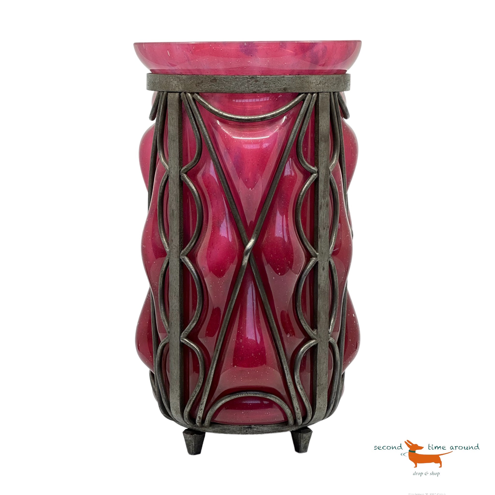 Art Deco Daum and Nancy and Louis Majorelle glass and wrought iron Vase 1920 34 cm very rare size