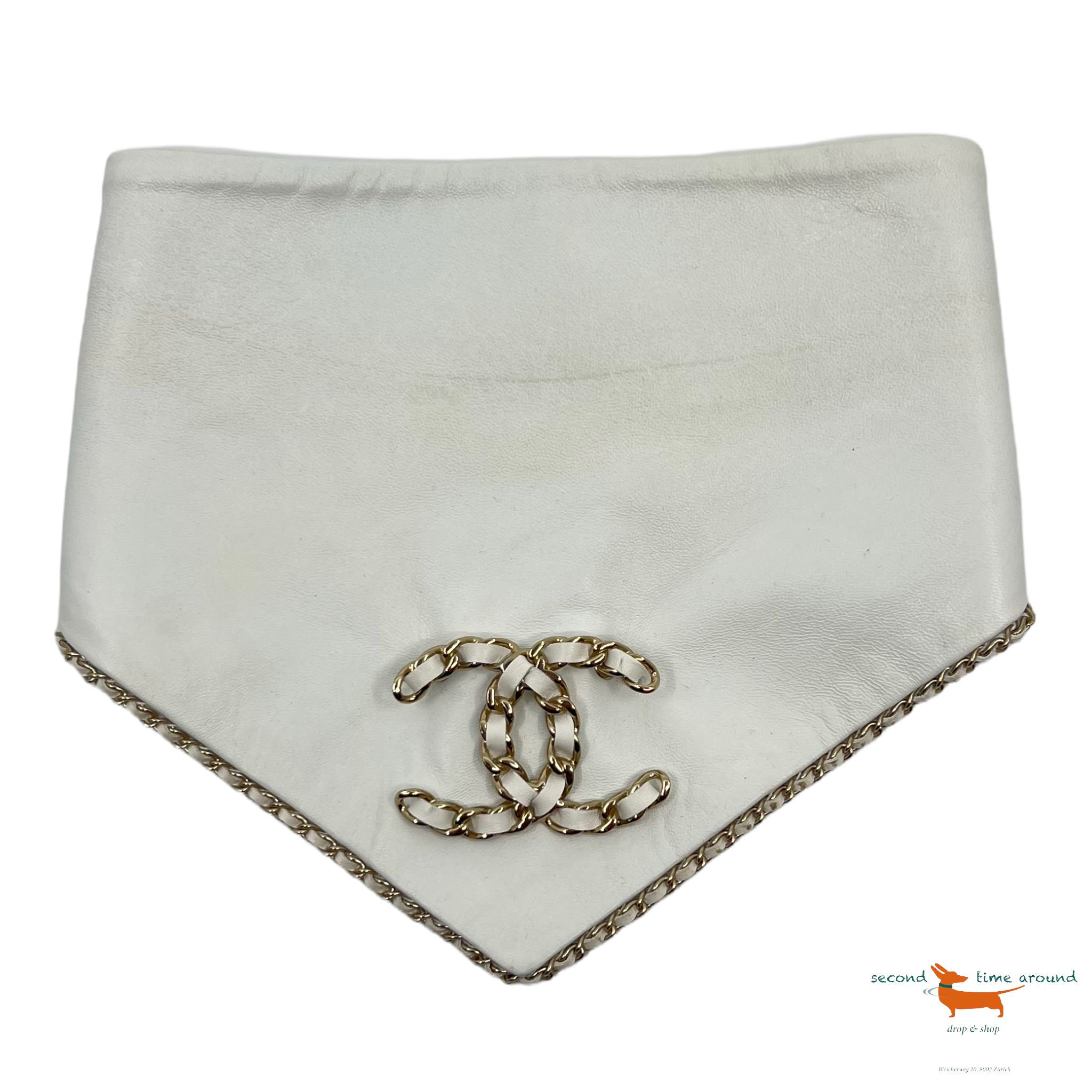 Chanel Lambskin Calfskin Chain CC Bandana White Gold