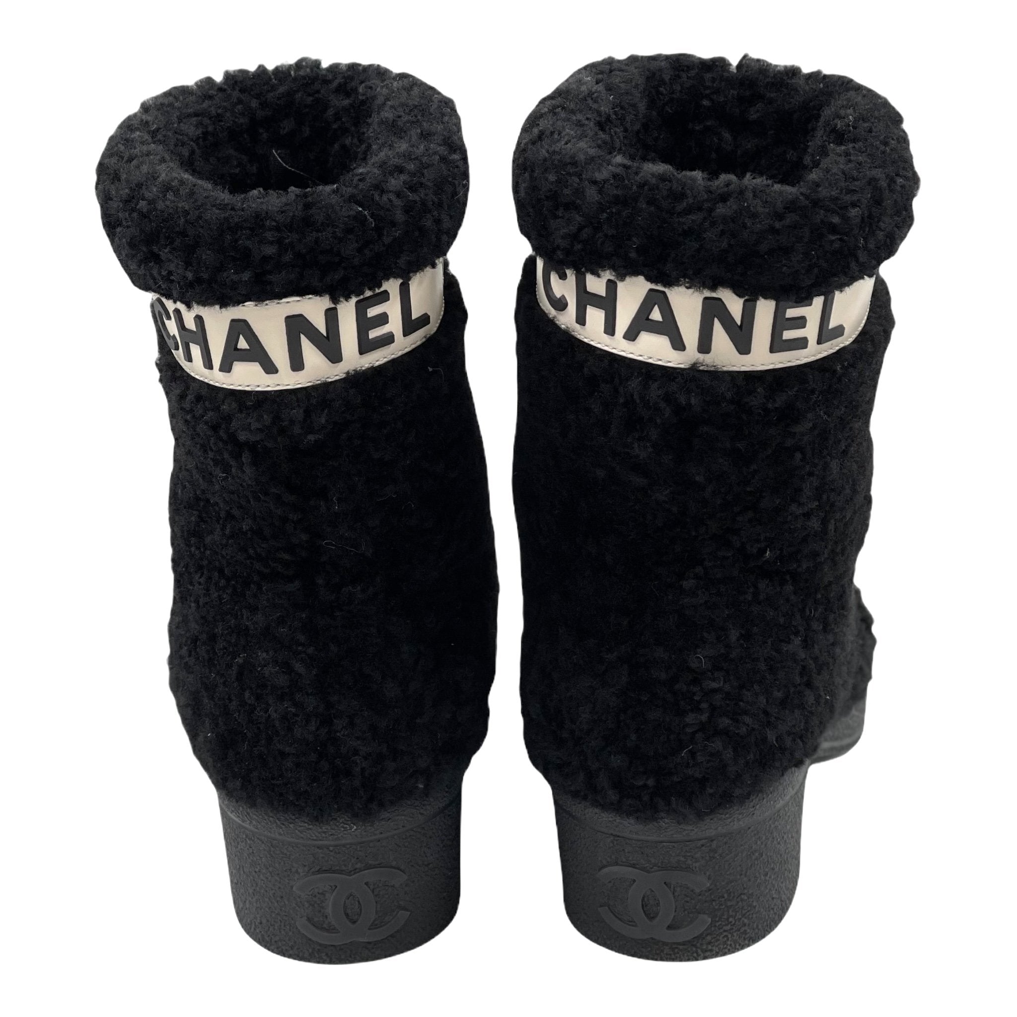 Chanel Shearling Fur Cap Toe Boots