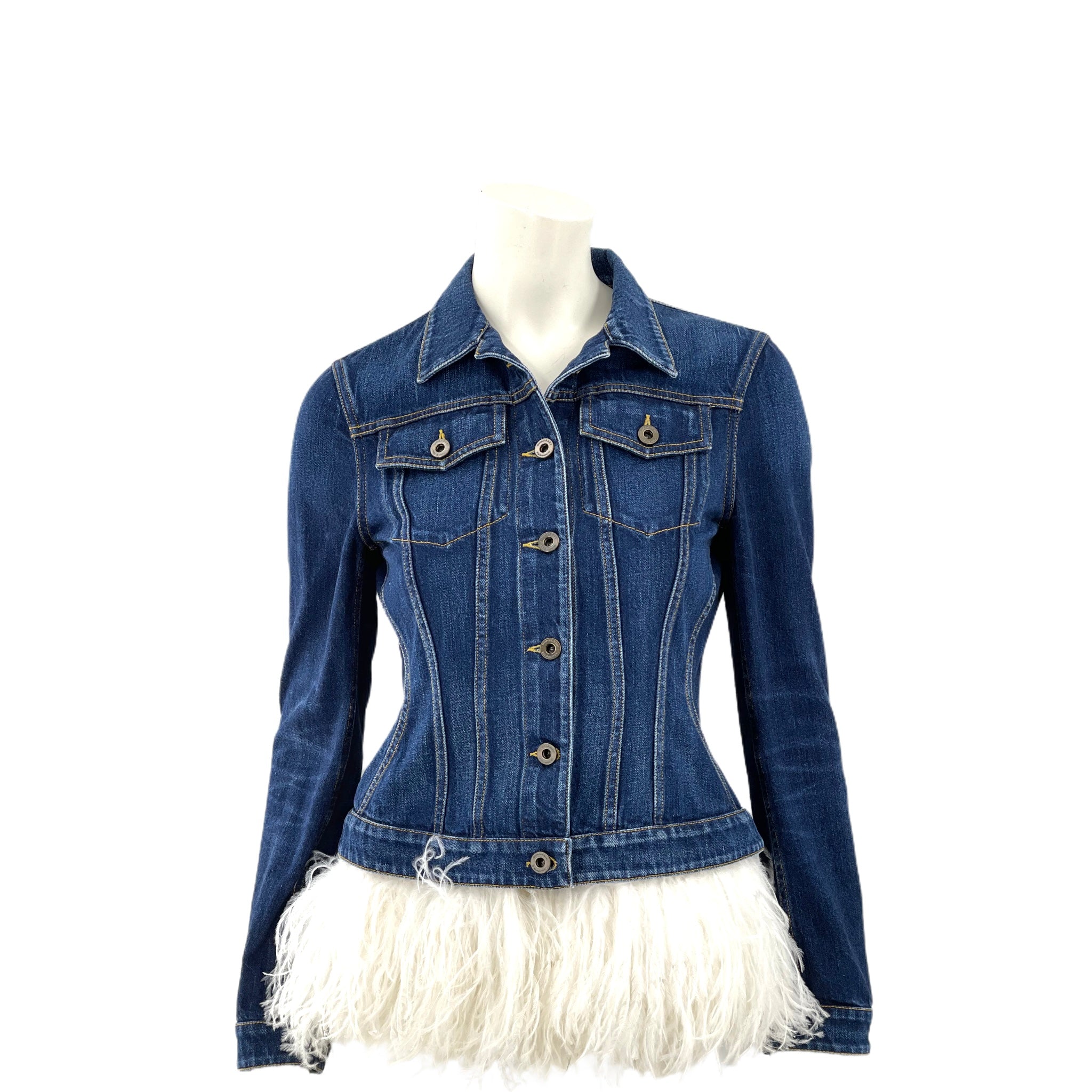 Burberry Prorsum Blue Denim Jacket with Ostrich Feathers