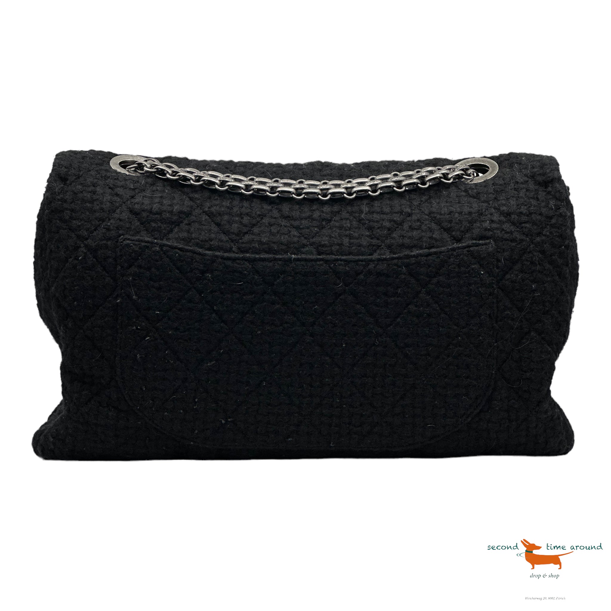 Chanel 2.55 large shoulder bag in black Tweed