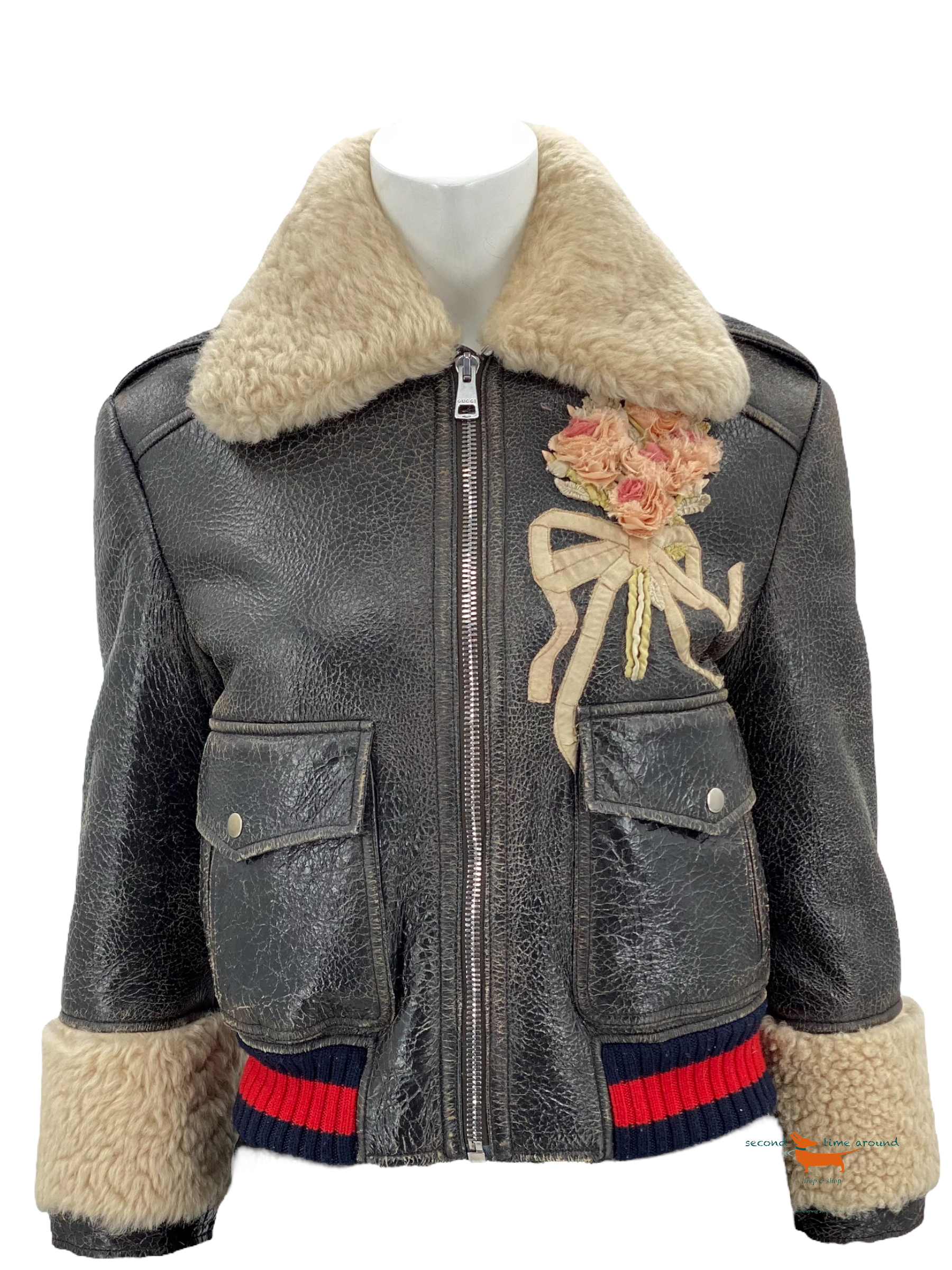 Gucci embroidered outlet leather jacket