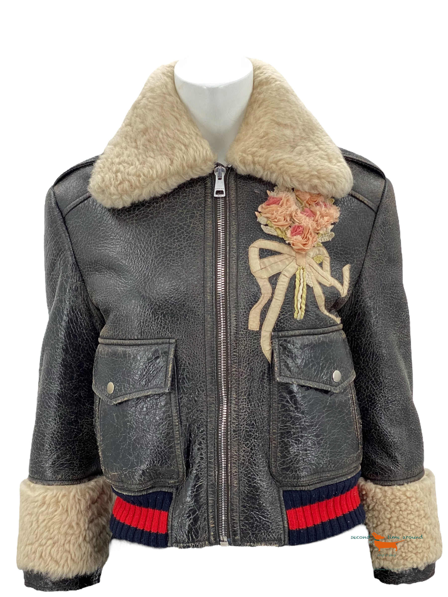 Gucci embroidered shop leather jacket