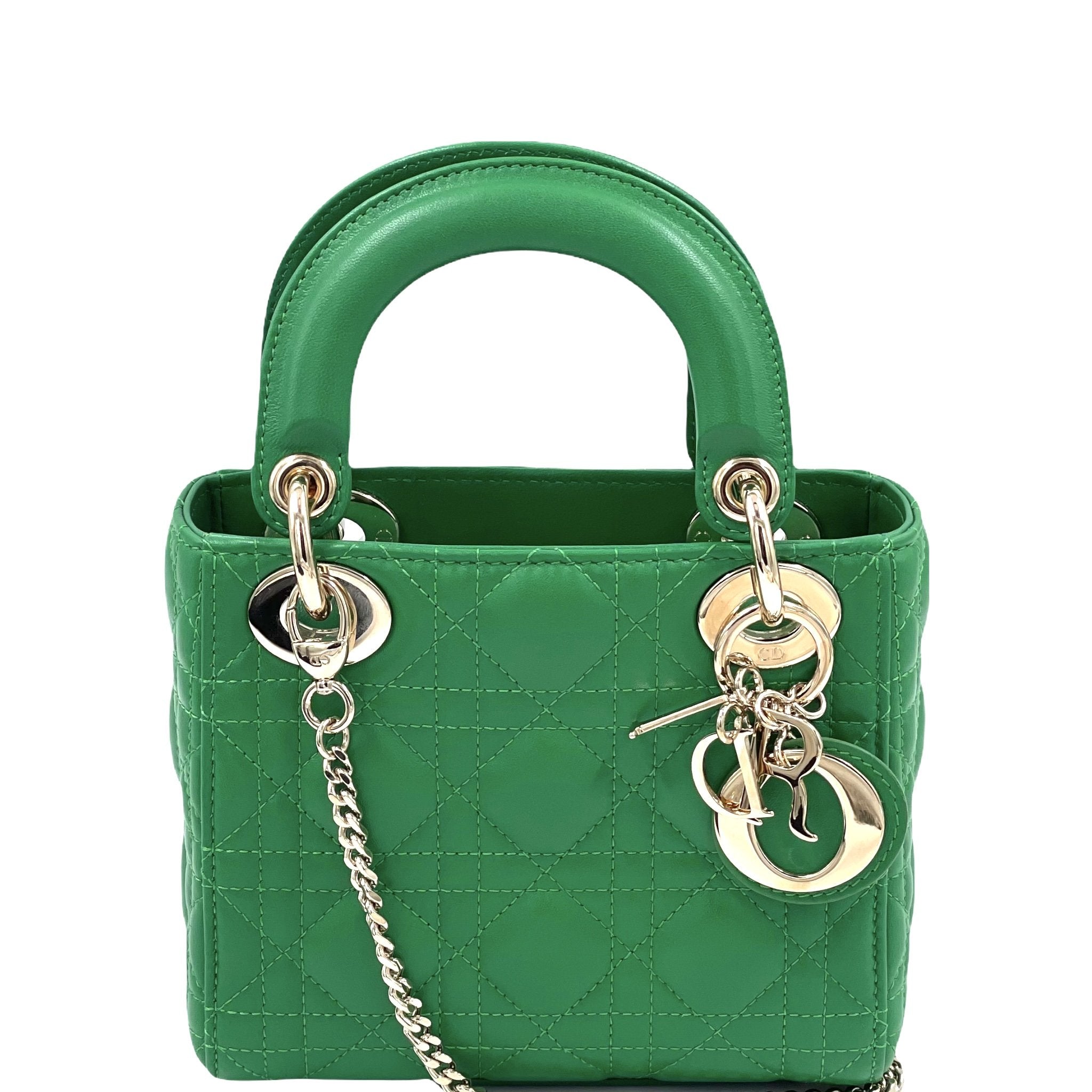 Christian Dior Green Cannage Lambskin Leather Mini Lady Dior Bag
