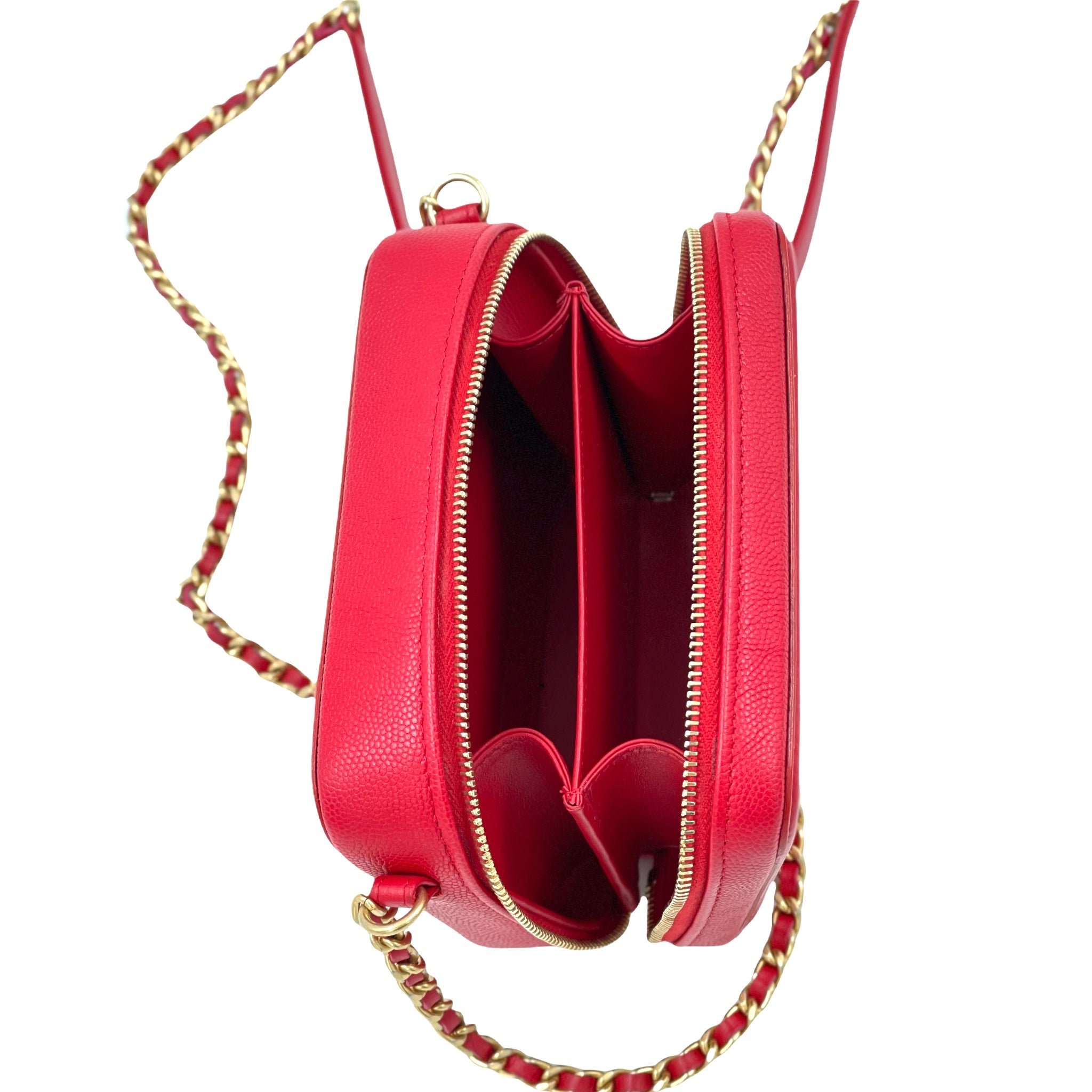 Chanel Filigree Vanity Clutch With Chain Quilted Caviar Gold-tone Red