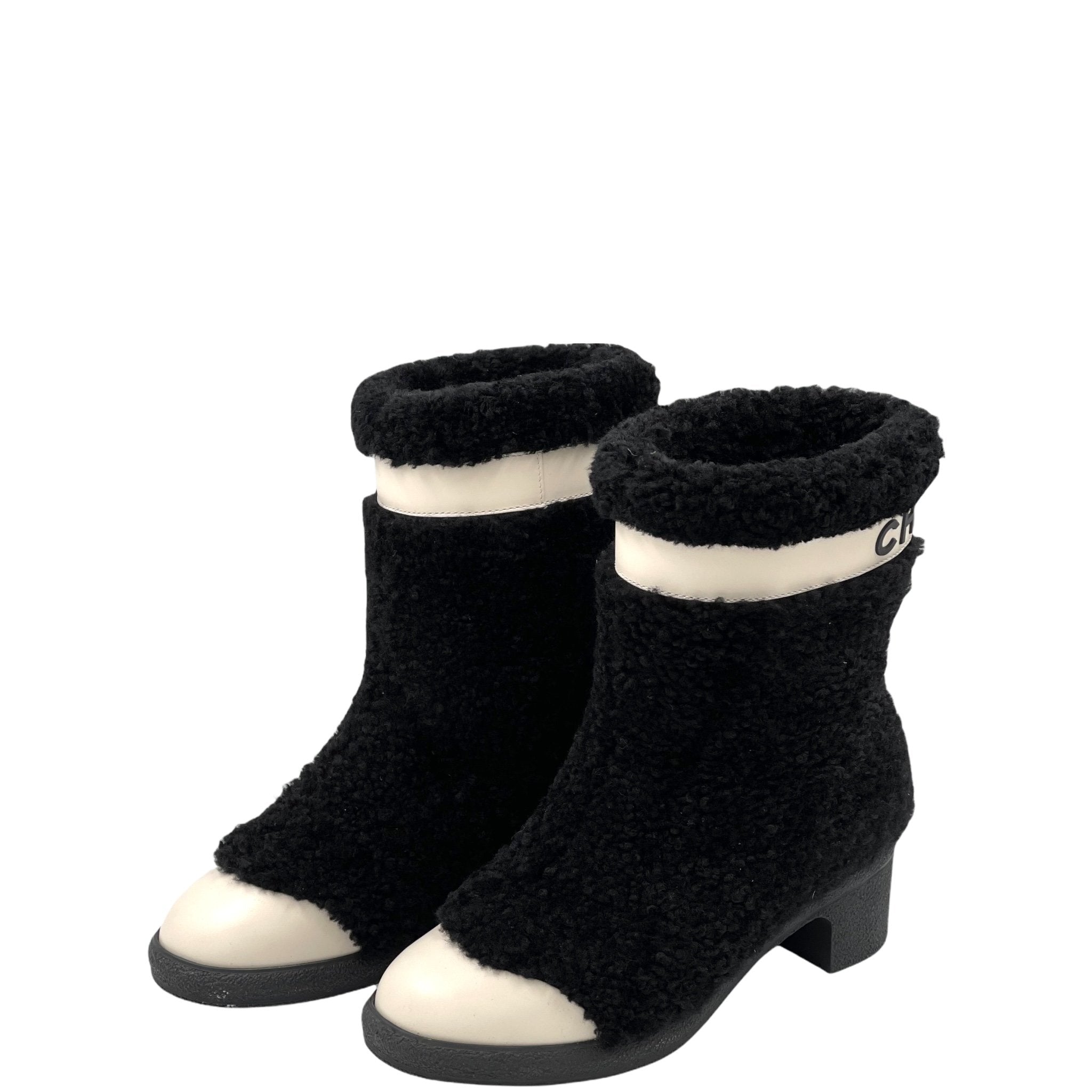 Chanel Shearling Fur Cap Toe Boots