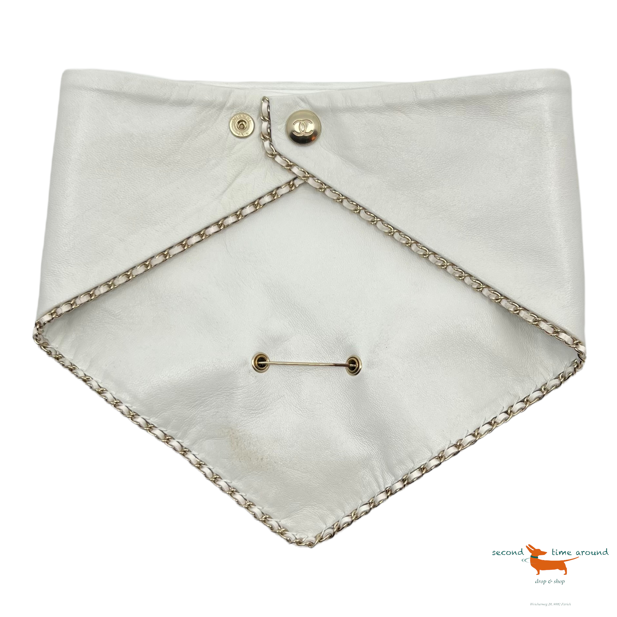 Chanel Lambskin Calfskin Chain CC Bandana White Gold