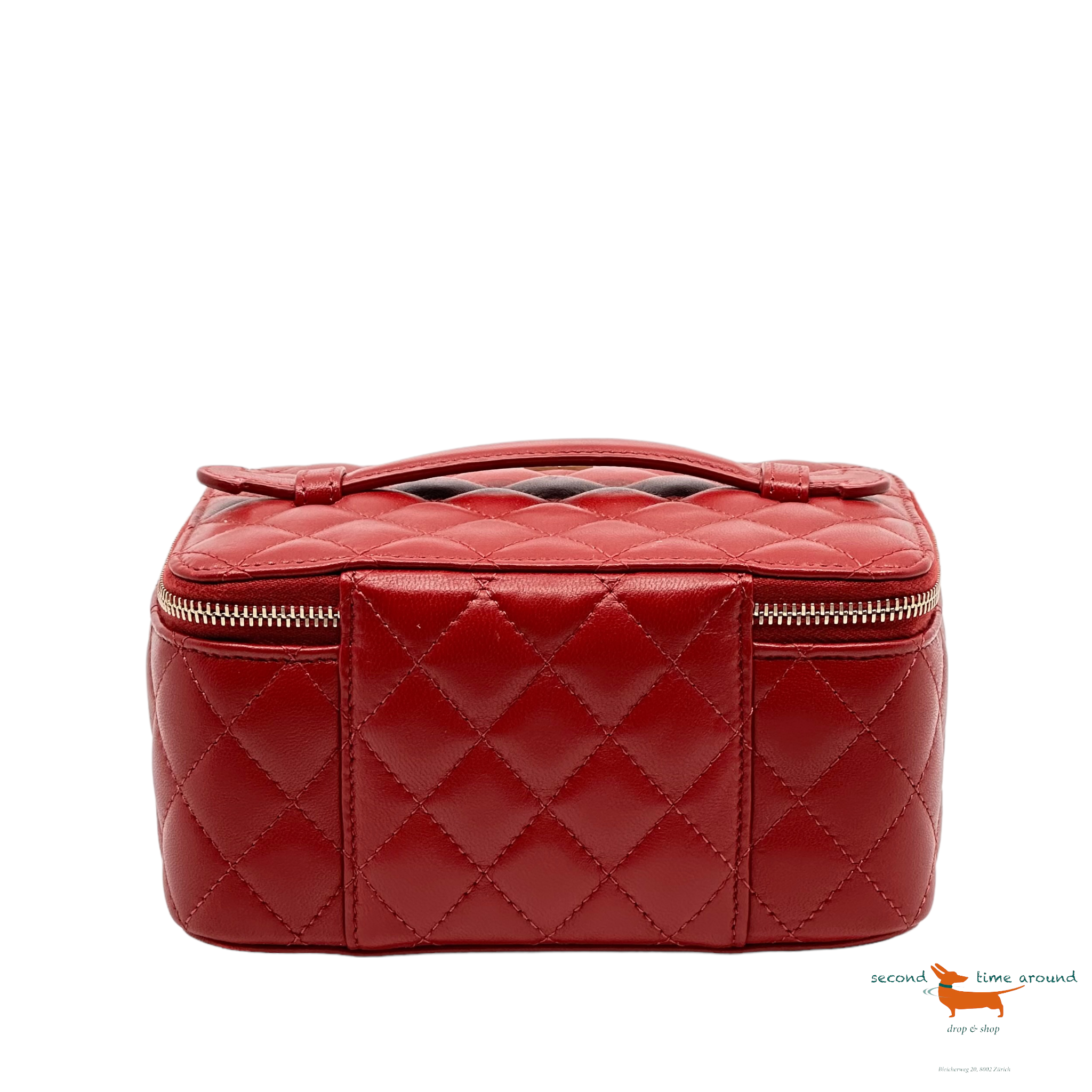 Chanel 20C Red Vanity Jewelry Travel O Case CC Quilted Top Handle Bag