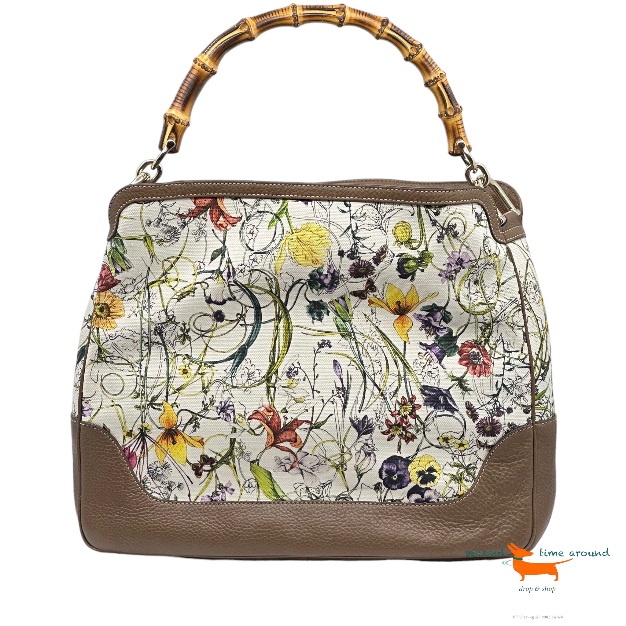 Gucci Diana Satchel Bag In Bamboo Canvas Floral Print