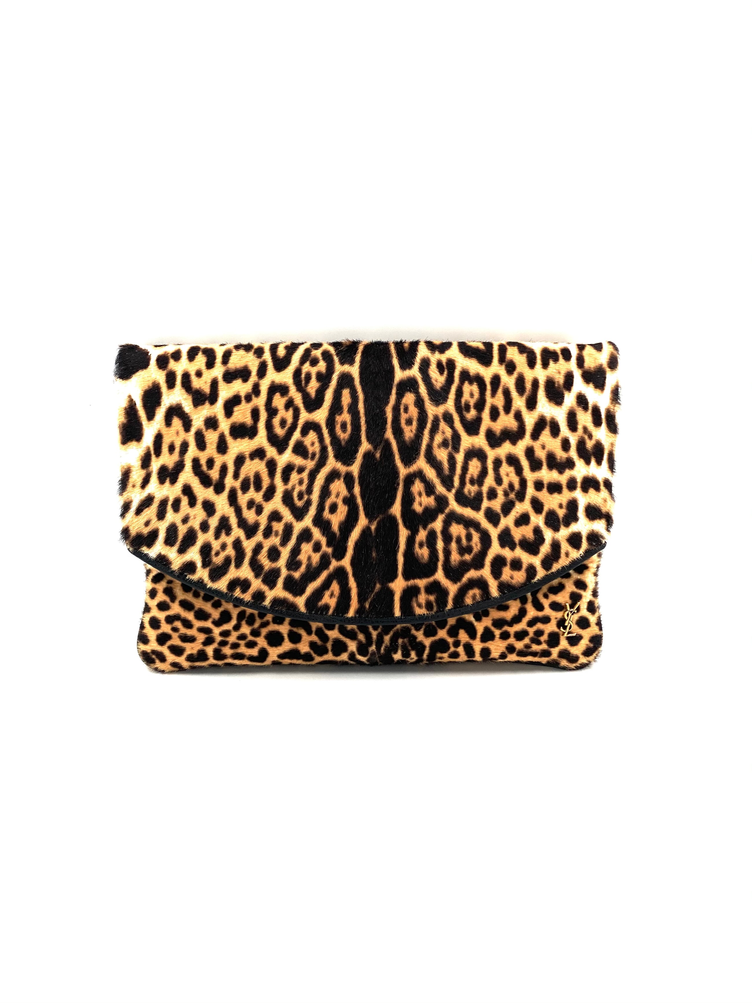 Yves Saint Laurent Animal-print calf hair clutch