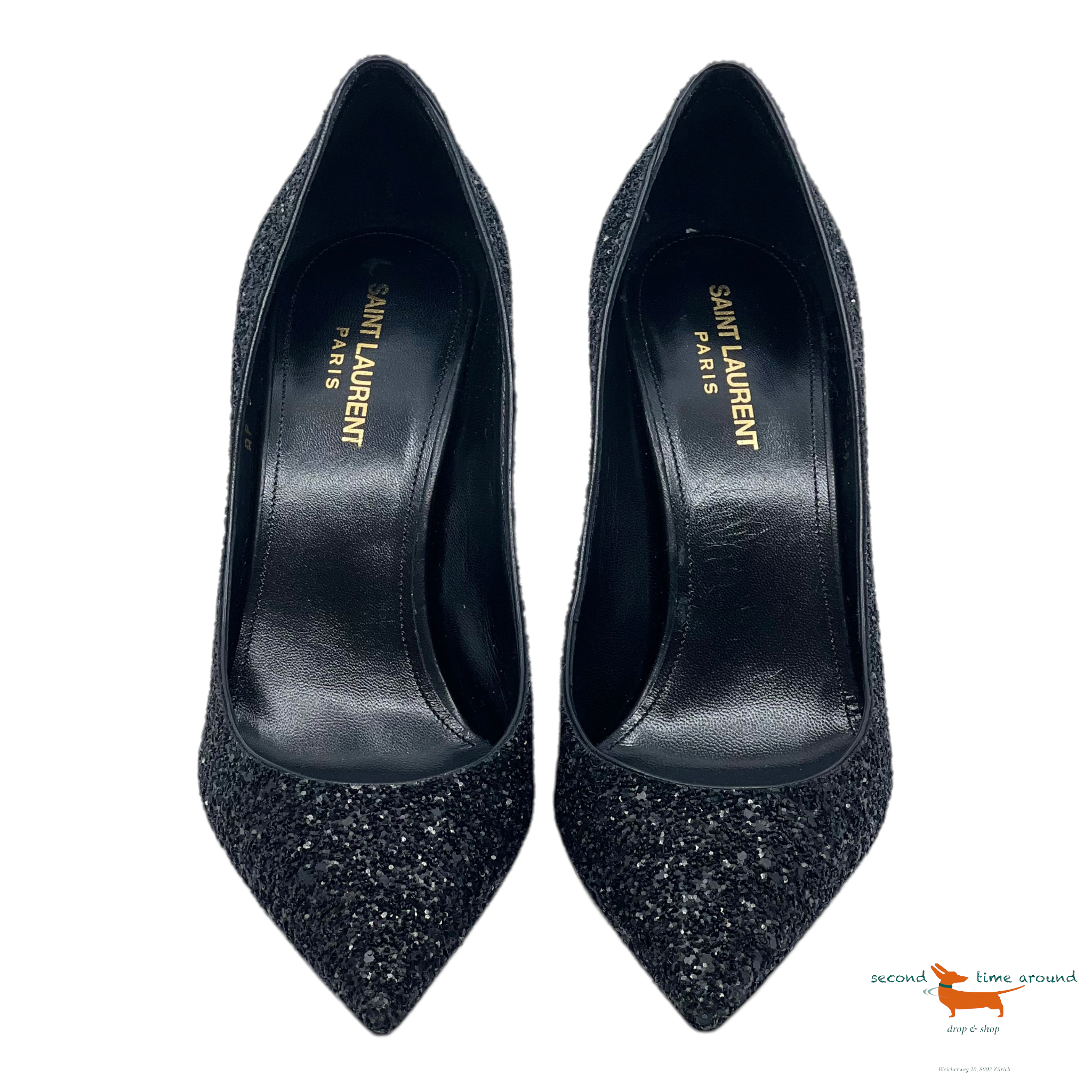 Saint Laurent Anja Black Glitter Pumps