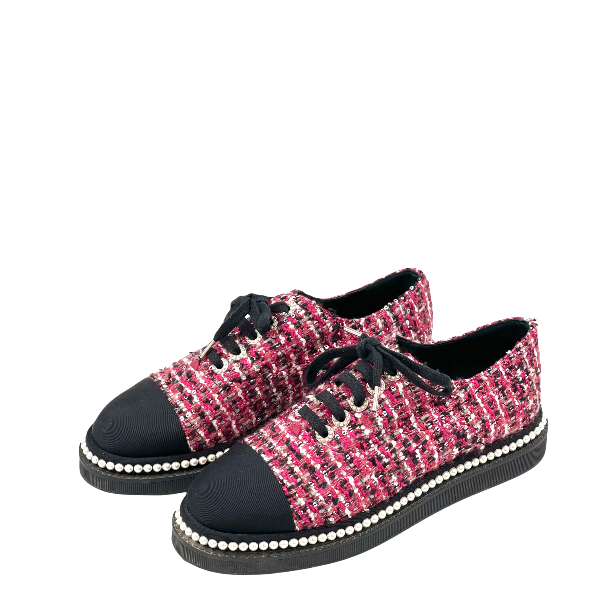Chanel Sneakers Damen Rosa Schwarz Tweed