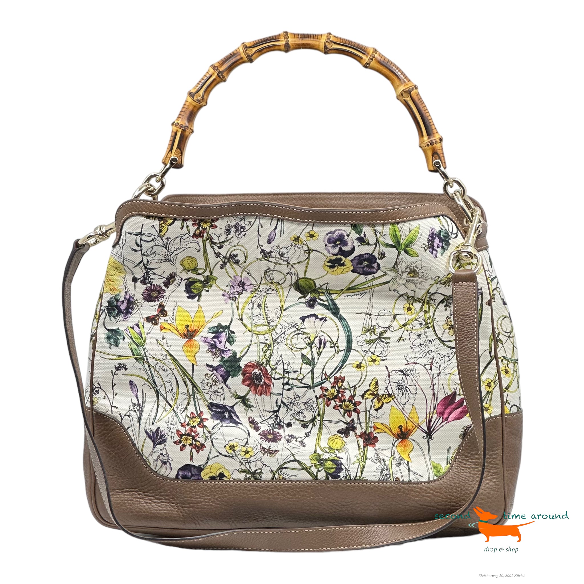 Gucci Diana Satchel Bag In Bamboo Canvas Floral Print