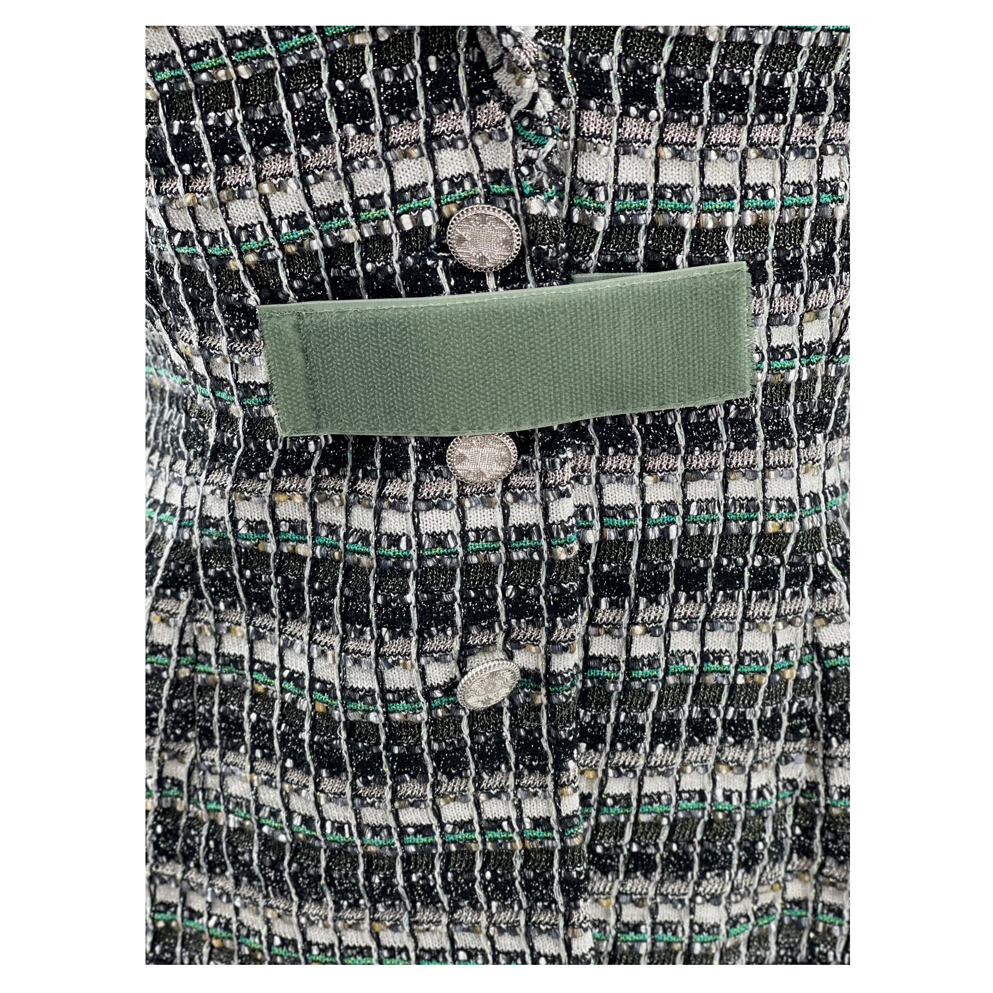 Chanel Monochrome Silk Blend Crystal Embellished Plunge Back Tweed Blazer