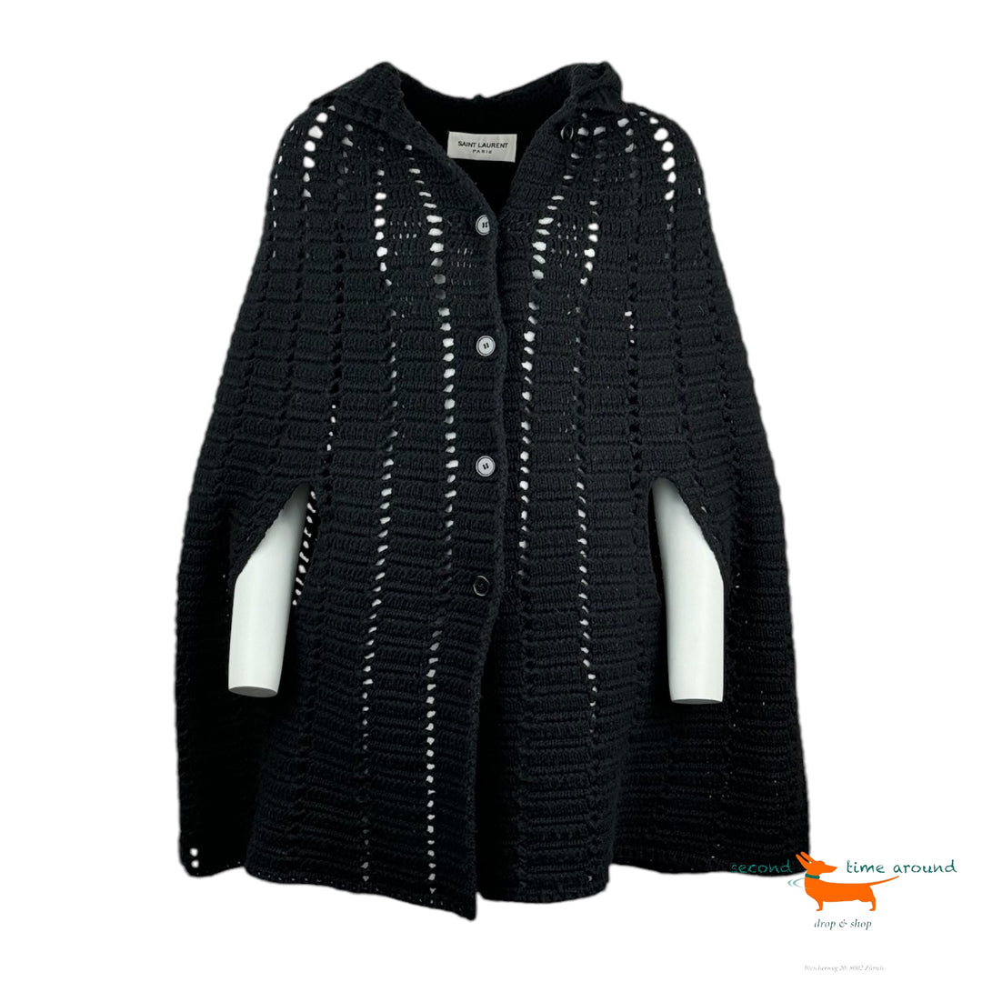 Saint Laurent Knit Openwork Cape with Hood