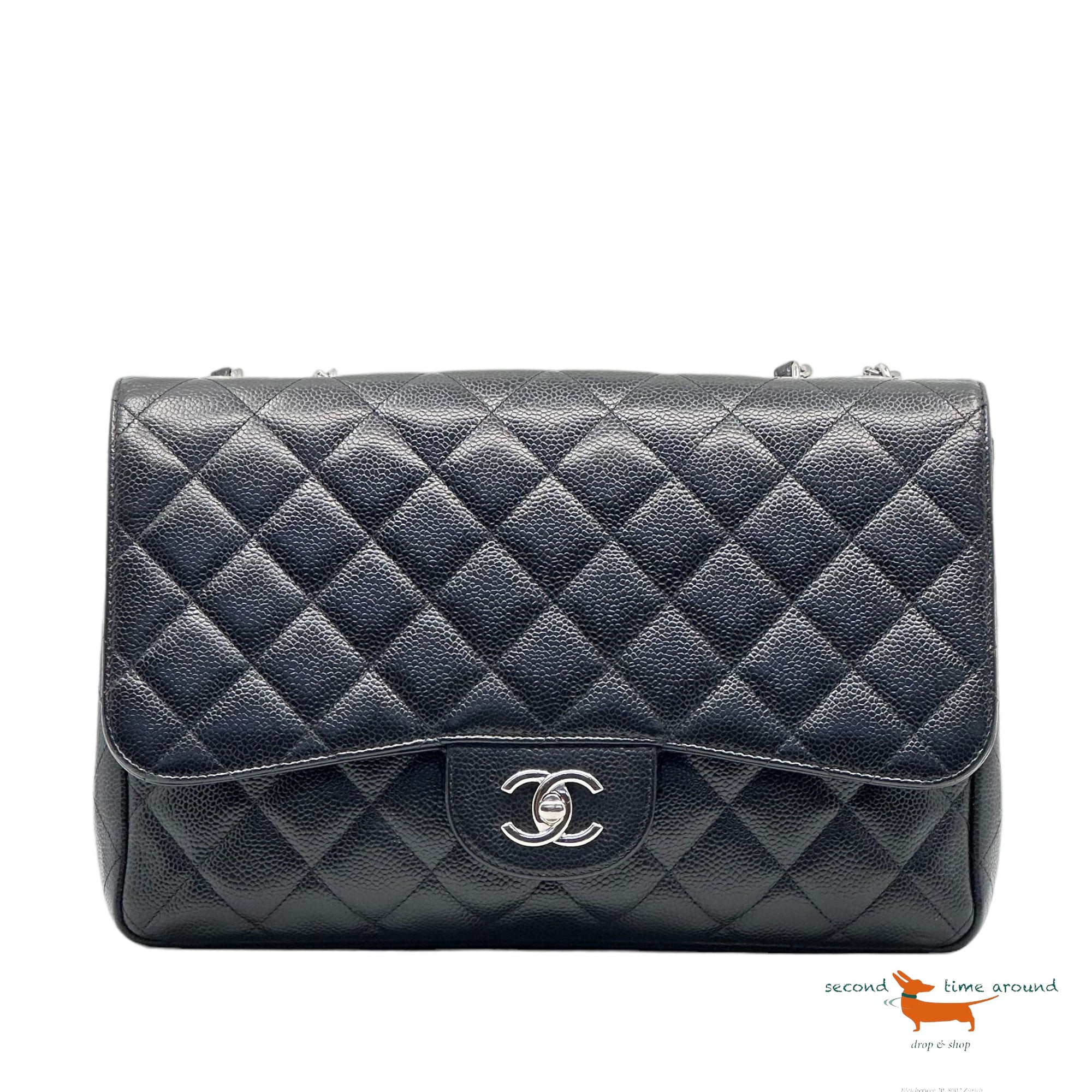 Chanel Classic Single Flap Jumbo Black Caviar Silver