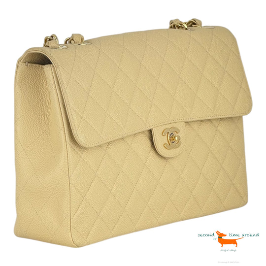 Chanel CC Gesteppte Jumbo Classic Kaviar Leder Bag