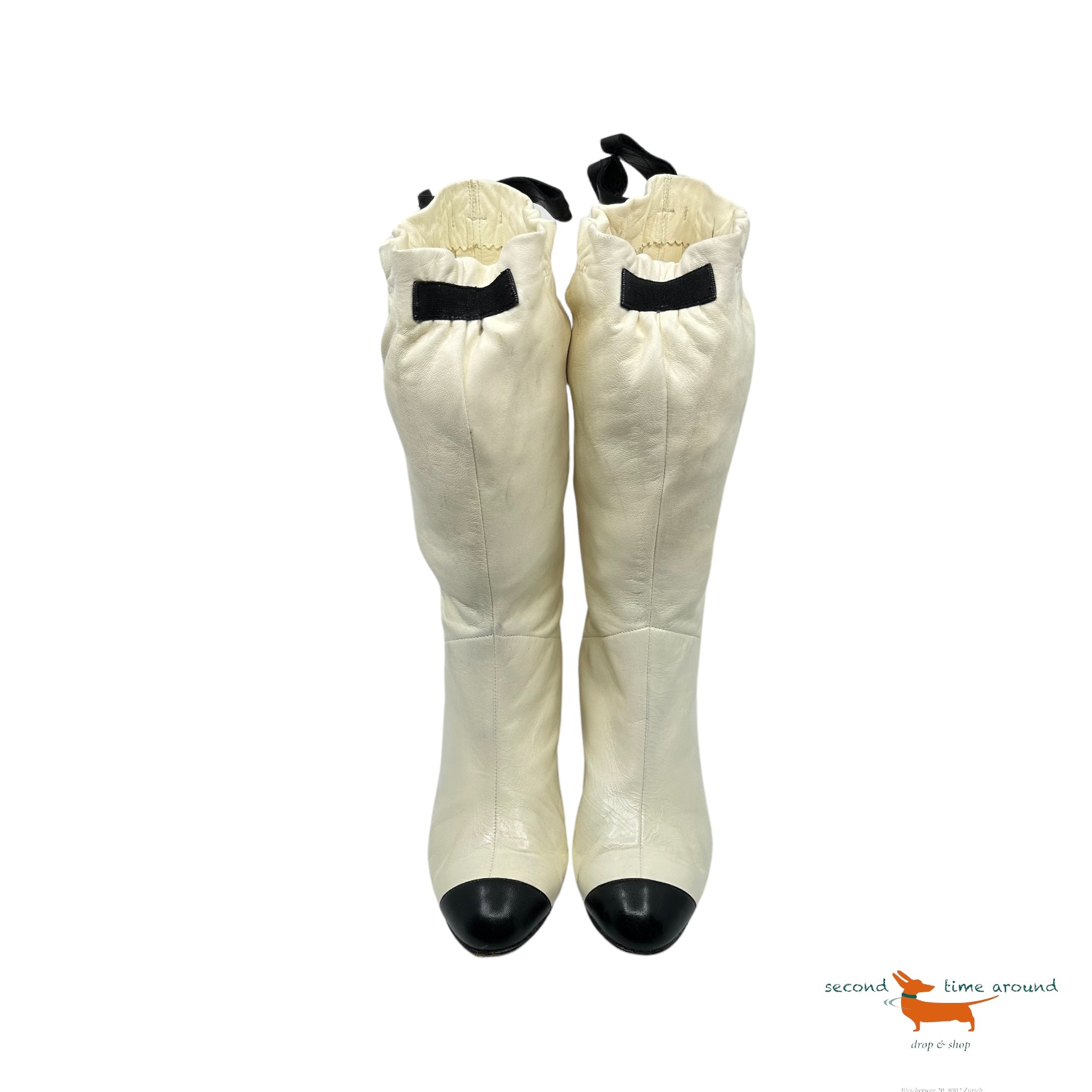 Chanel White Leather Boots