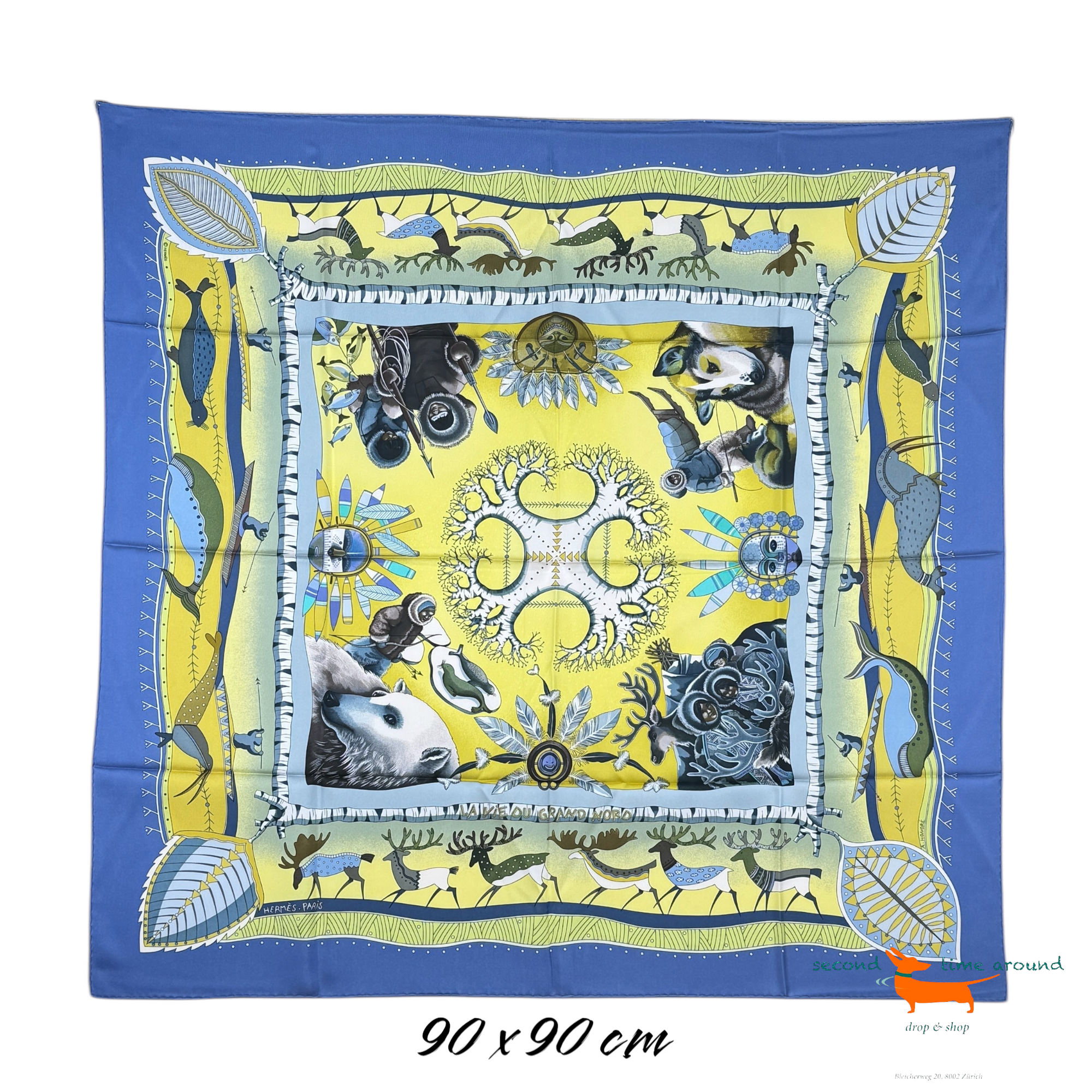 Hermes Silk Scarf La Vie du Grand Nord by Aline Honore