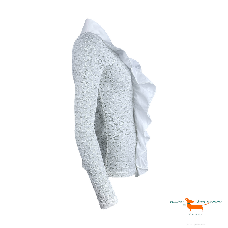 Chanel White Lace Ruffled Blouse