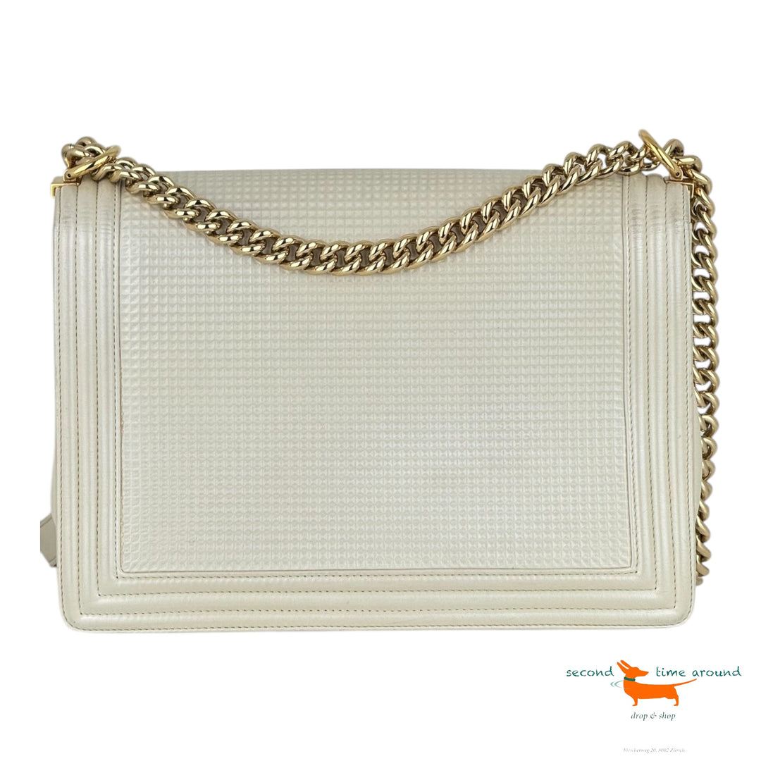 Chanel White Cube Embossed Leather Boy Bag