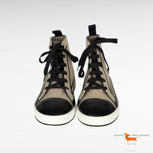 Chanel Beige Black Jute and Leather CC Cap High Top Sneakers