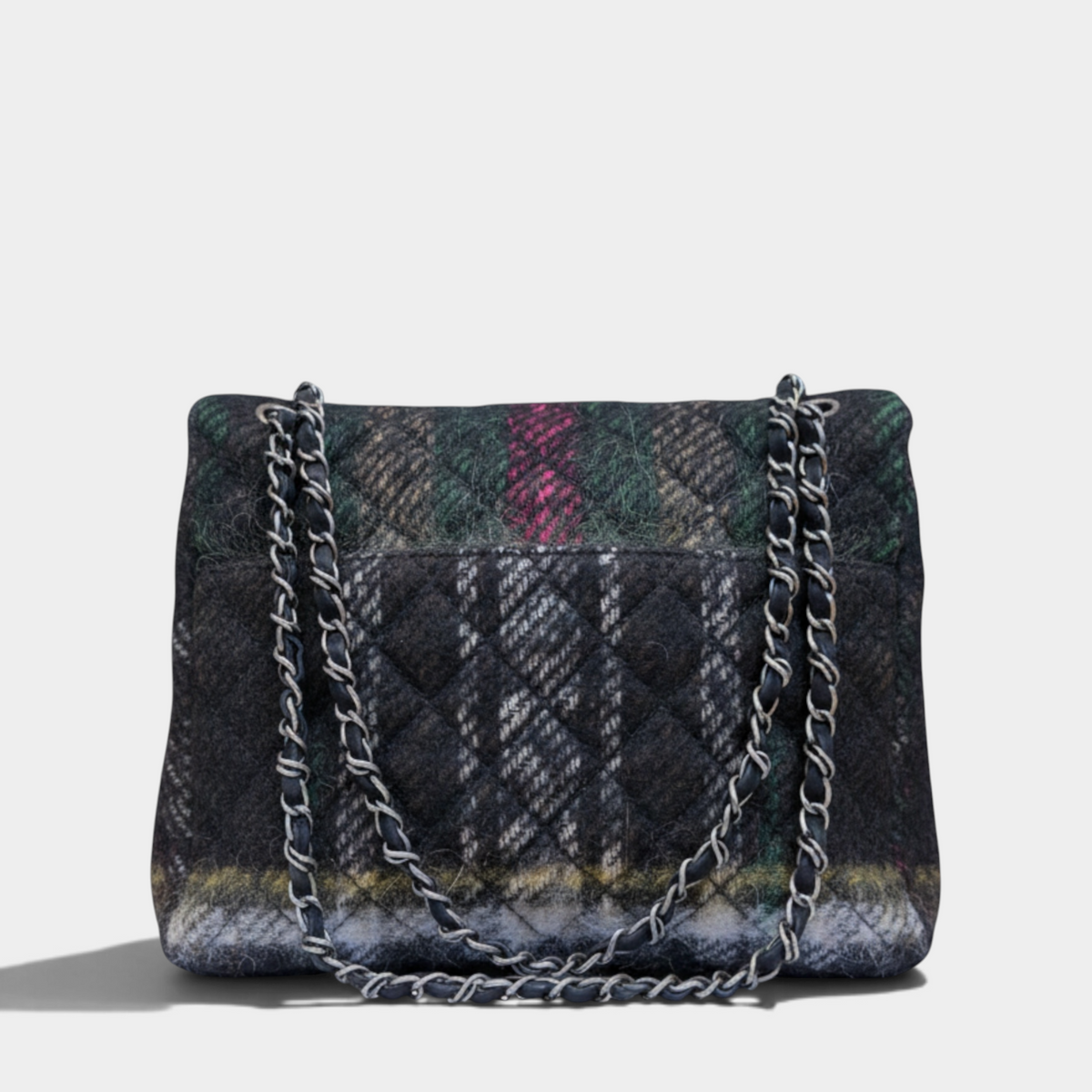 Chanel Black Multicolor Wool Tartan Paris-Edinburg Day Flap Bag