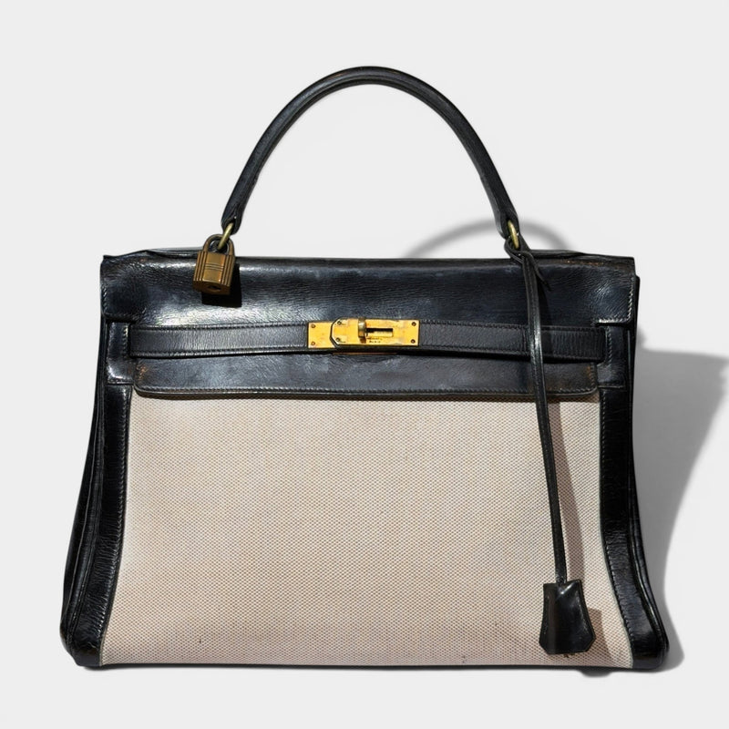 Hermes Kelly Vintage Canvas Leather 32 Bag
