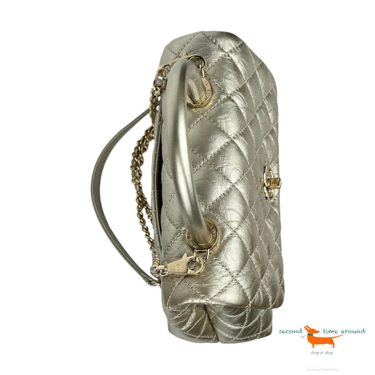 Chanel Metallic Aged Calfskin Quilted Coco Handle Flap Gold Bag