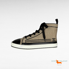 Chanel Beige Black Jute and Leather CC Cap High Top Sneakers