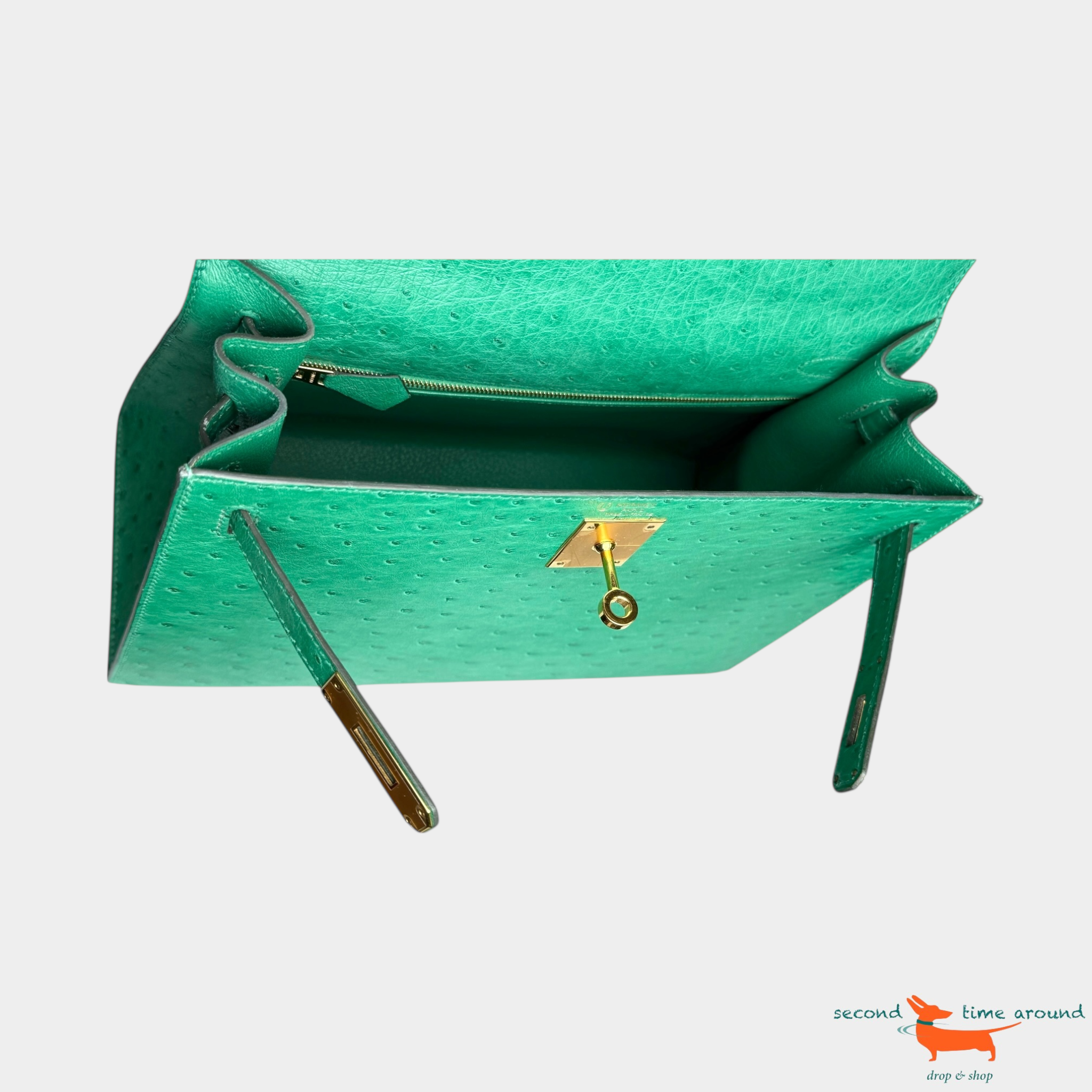 Hermes Kelly II Sellier 28 Ostrich Vert Vertigo Bag