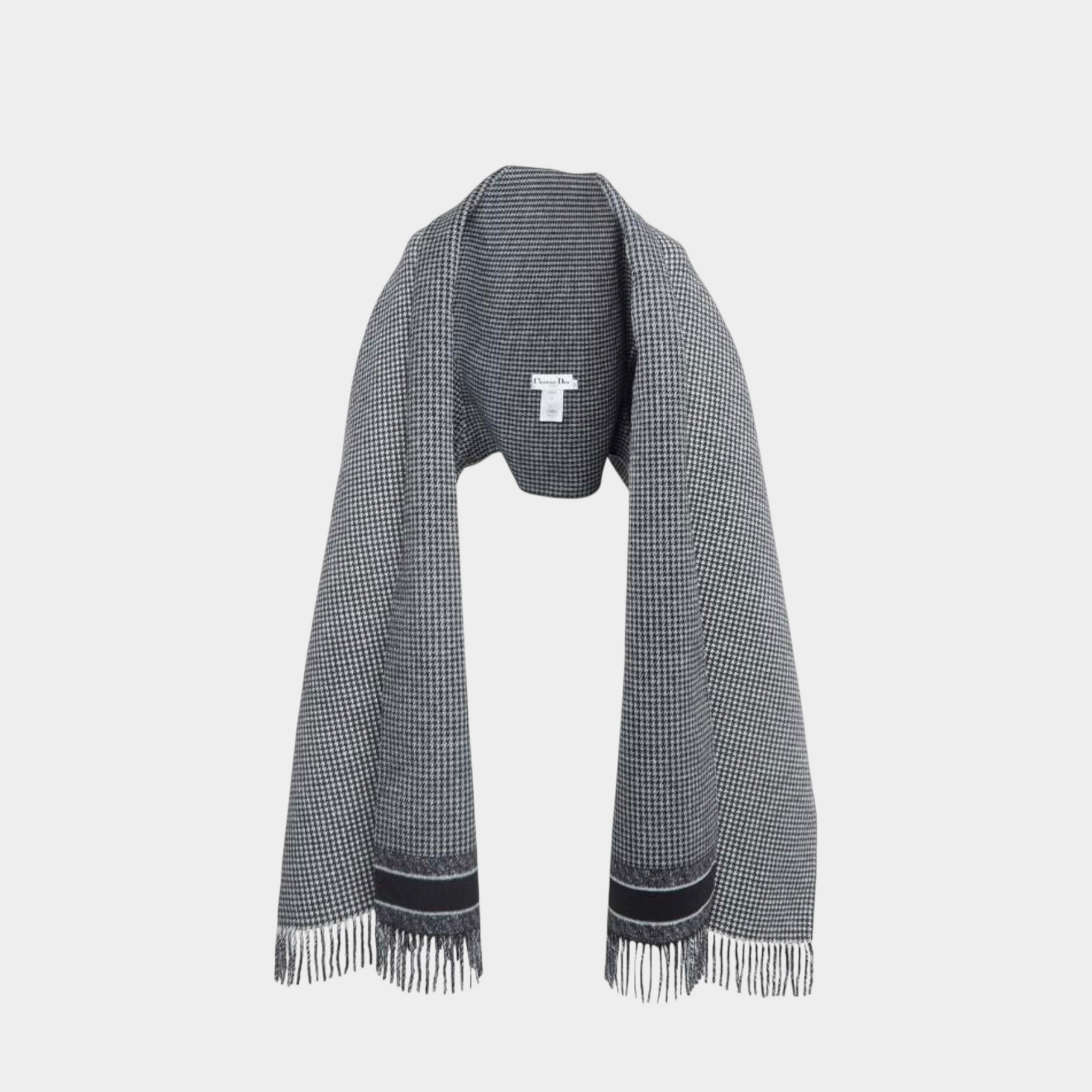 Christian Dior Wool Blend Herringbone Fringed Cape