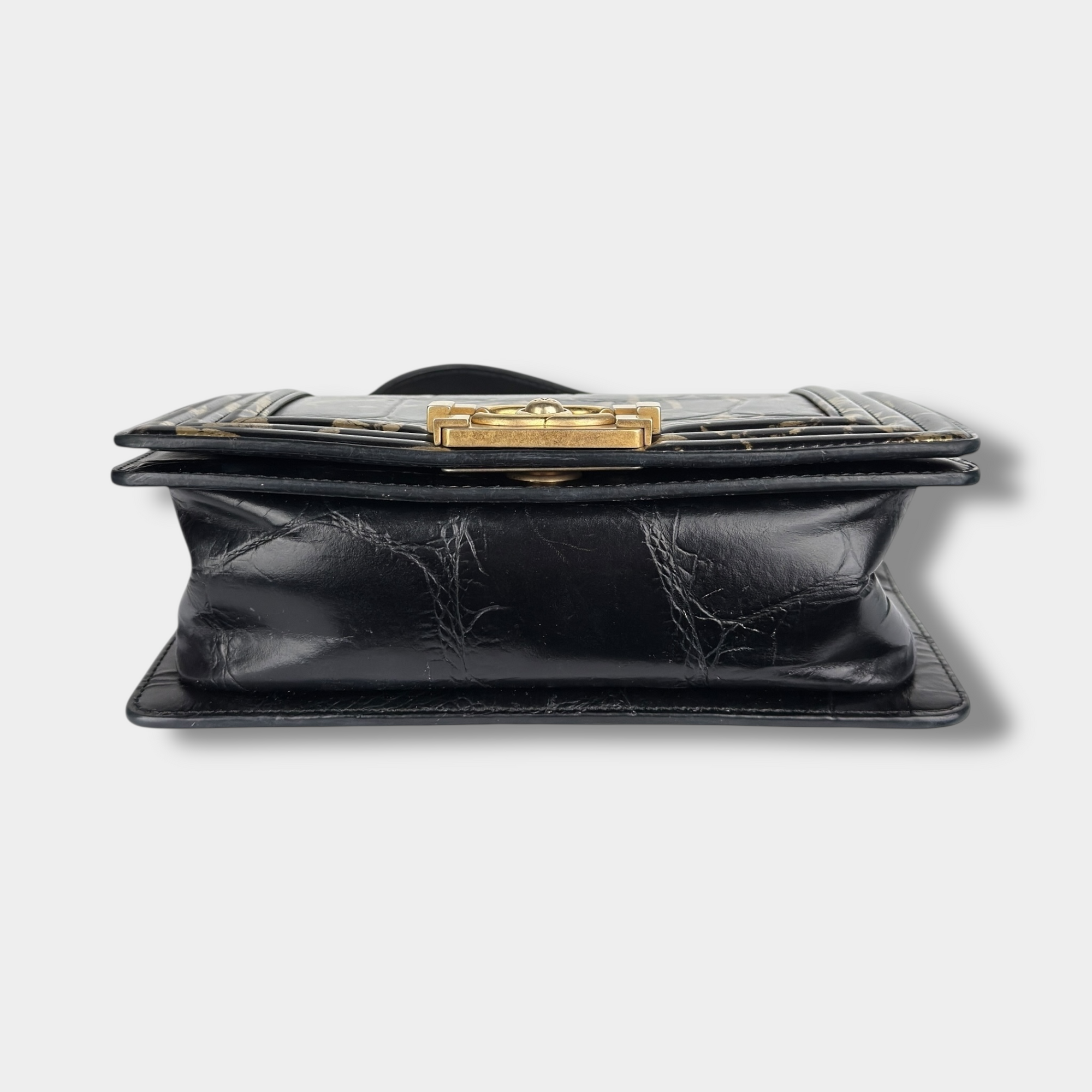 Chanel Black and Gold Crocodile-Embossed Leather Small Graffiti Boy Bag