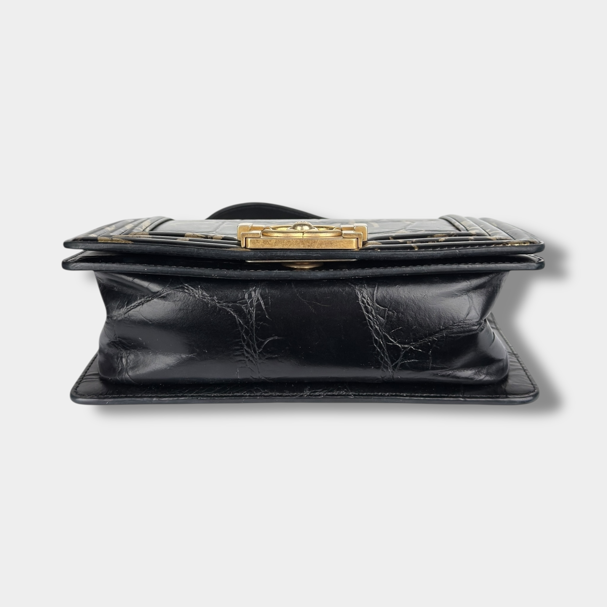 Chanel Black and Gold Crocodile-Embossed Leather Small Graffiti Boy Bag